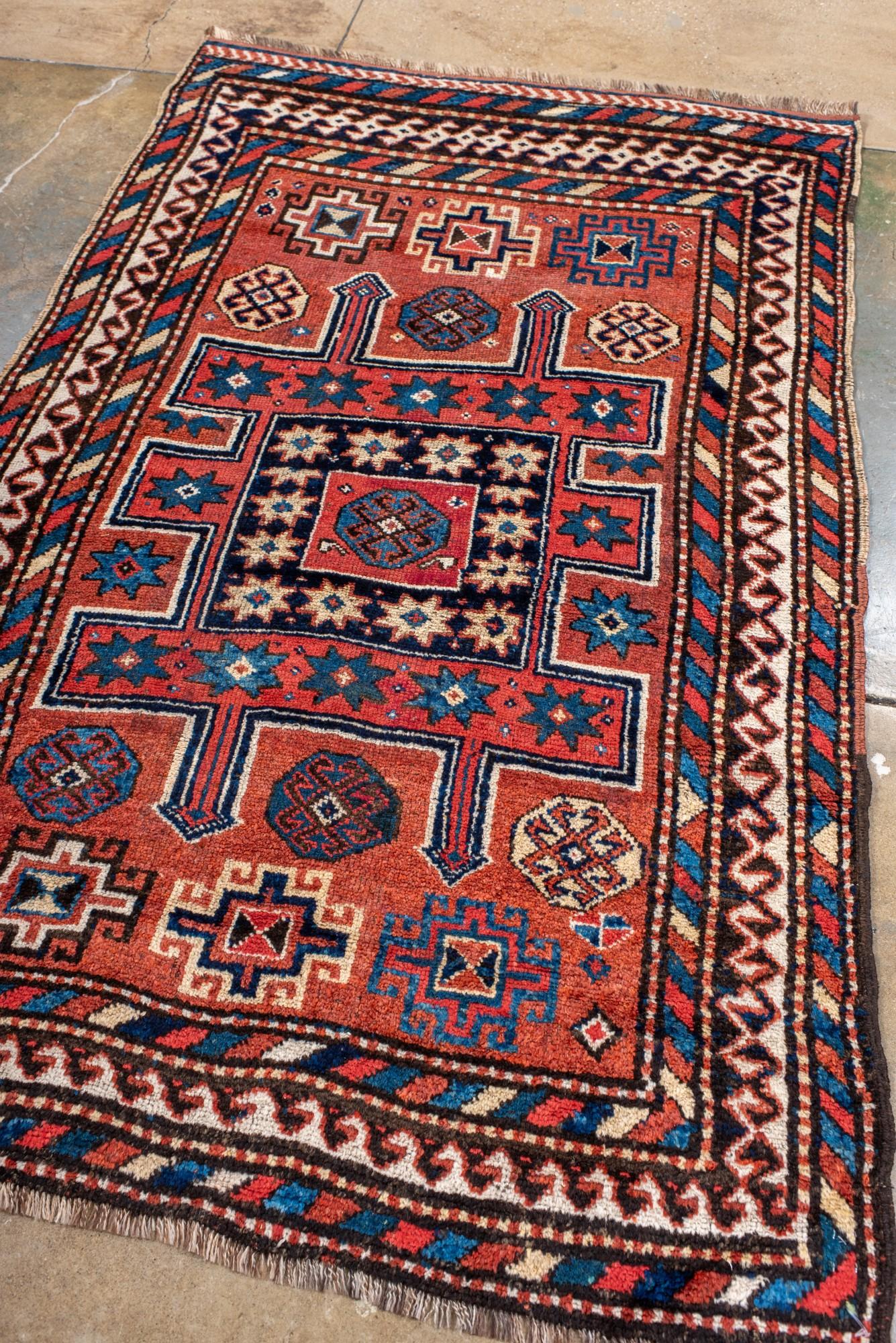 Persian Antique Kurdish Rug with Geometric Motifs, Circa 1910 For Sale