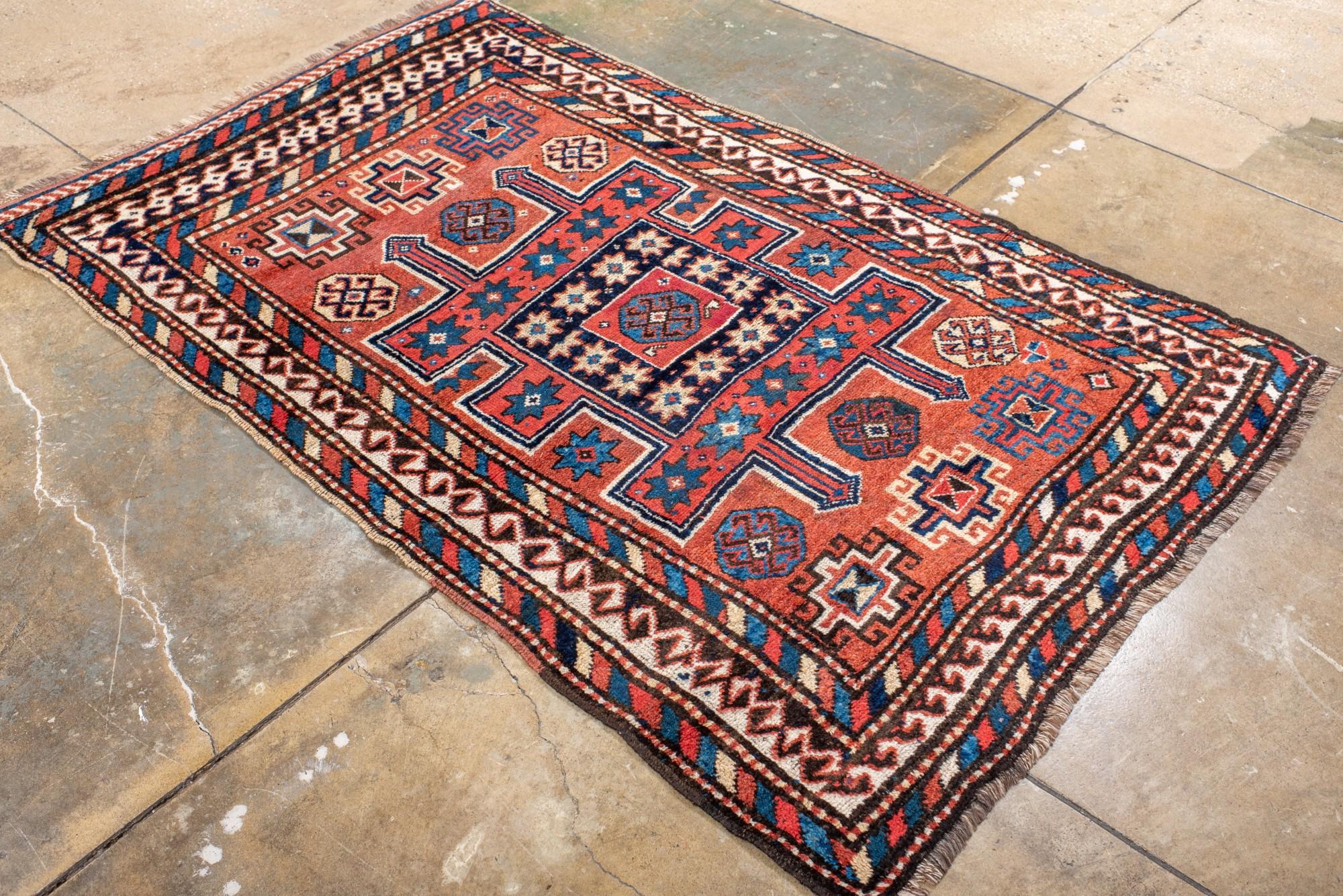 Wool Antique Kurdish Rug with Geometric Motifs, Circa 1910 For Sale