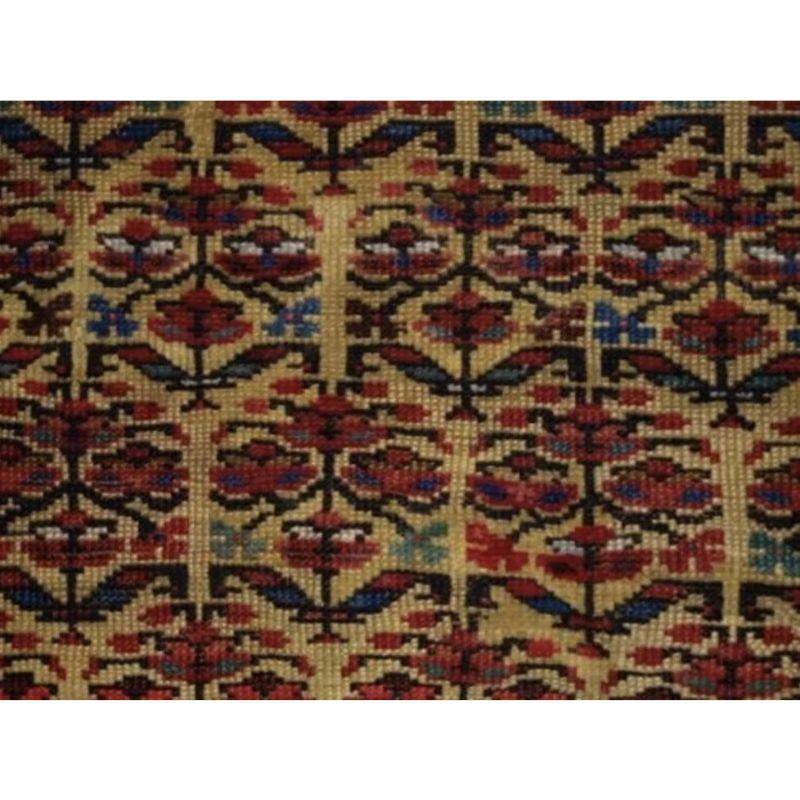 Turkish Antique Kurdish Rug with Shrub Design, on a Yellow Field For Sale