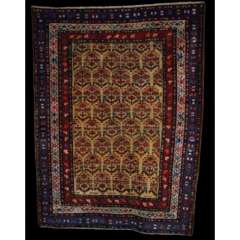 Antique Kurdish Rug with Shrub Design, on a Yellow Field In Excellent Condition For Sale In Moreton-In-Marsh, GB