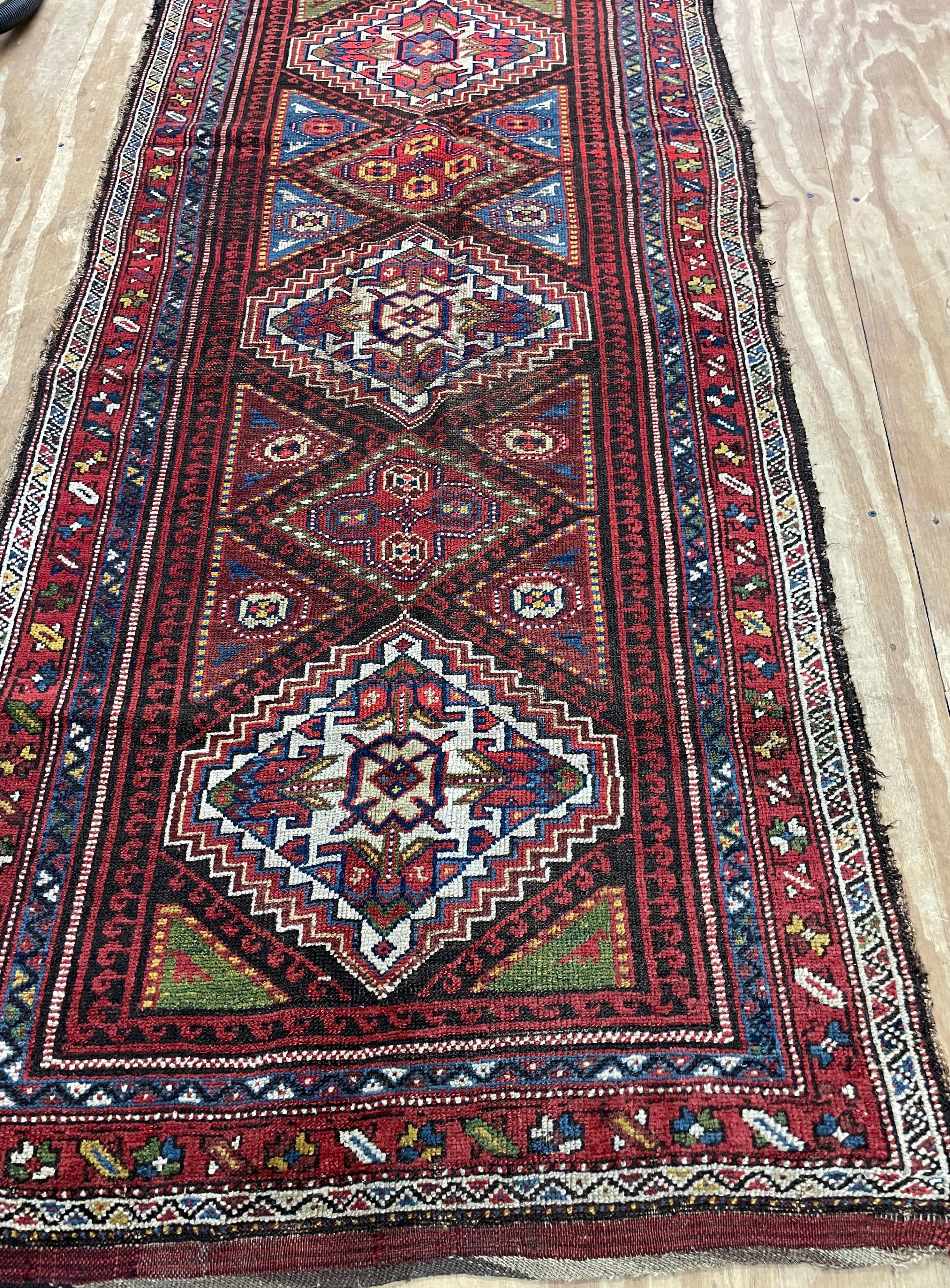 Hand-Knotted Antique Kurdish Runner, c-1900 For Sale