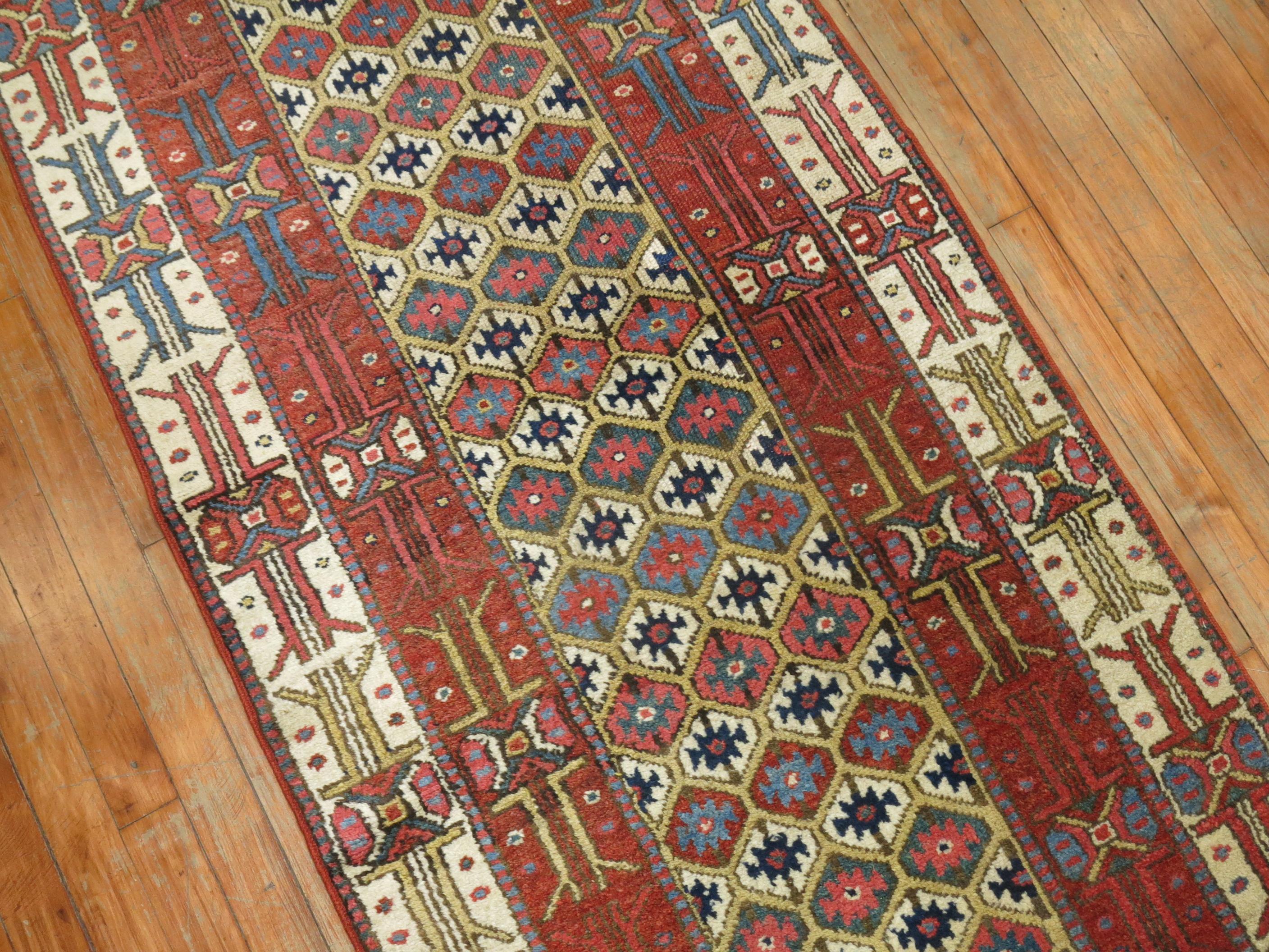 20th Century Tribal Geometric Antique Persian Kurdish Runner For Sale 7