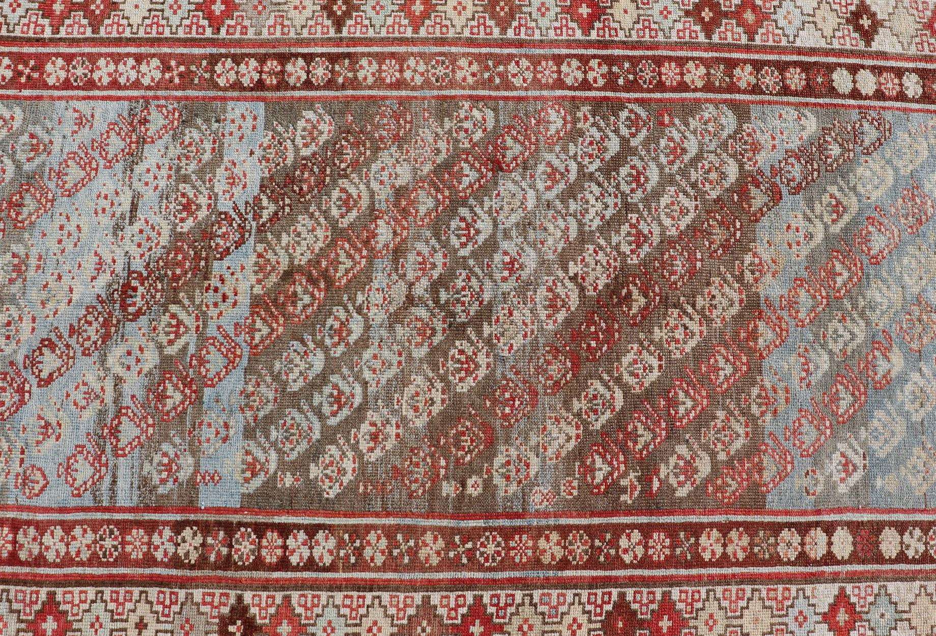 Antique Kurdish Runner in Soft Tones in Wool with Sub-Geometric Paisley Design For Sale 3