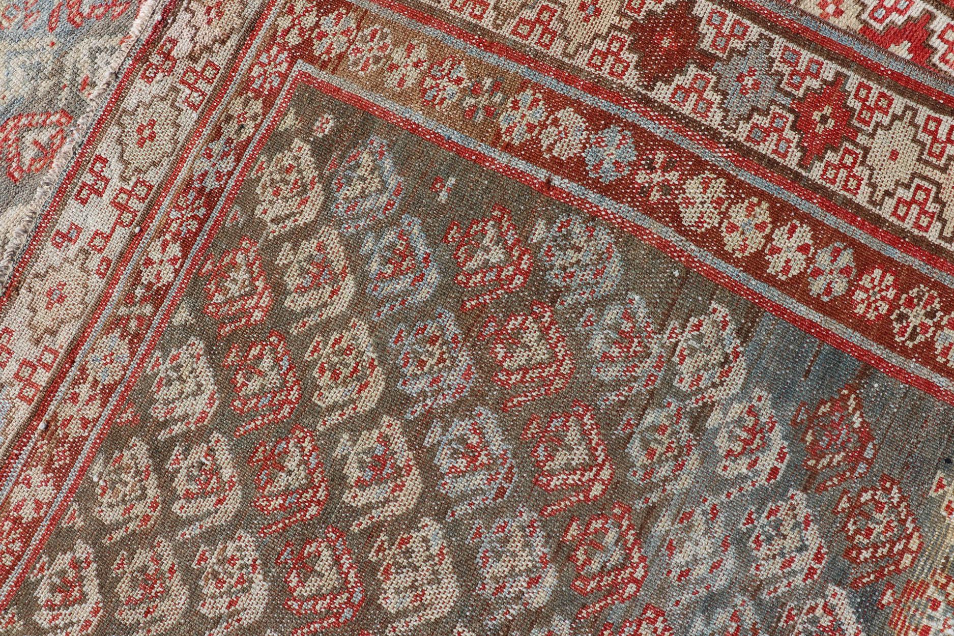 Antique Kurdish Runner in Soft Tones in Wool with Sub-Geometric Paisley Design For Sale 5