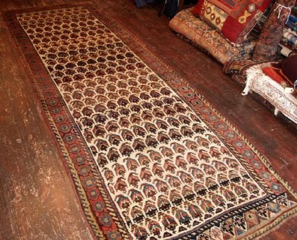 Antiker kurdischer Läufer mit Boteh-Muster

CIRCA 1900

Ein guter kurdischer Läufer mit Boteh-Muster auf elfenbeinfarbenem Grund

Angenehme, sanfte Farben

Ausgezeichneter Zustand mit leichter gleichmäßiger Abnutzung und gutem Flor

Idealer Läufer