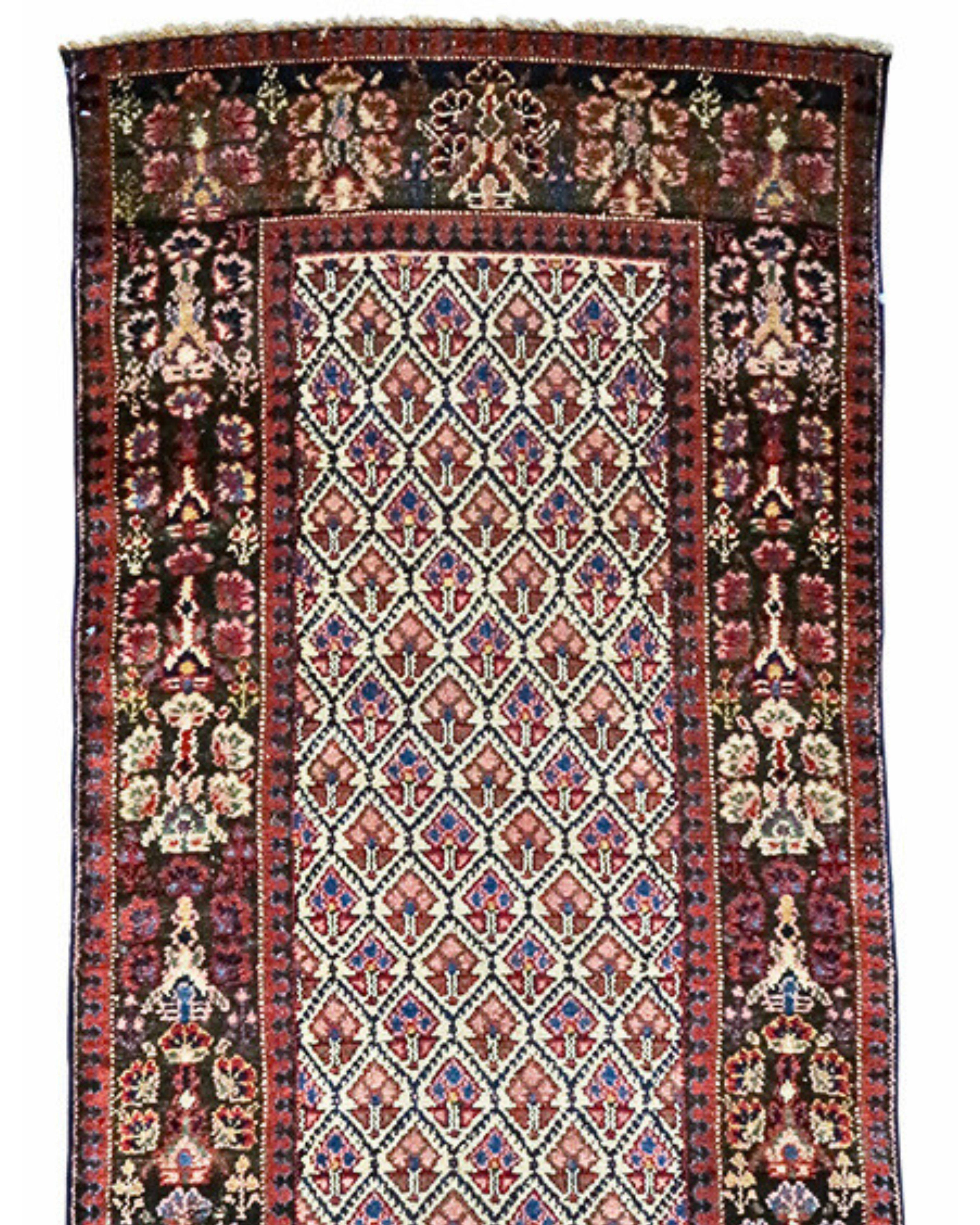 Hand-Knotted Antique Kurdish Runner Rug, 19th Century For Sale