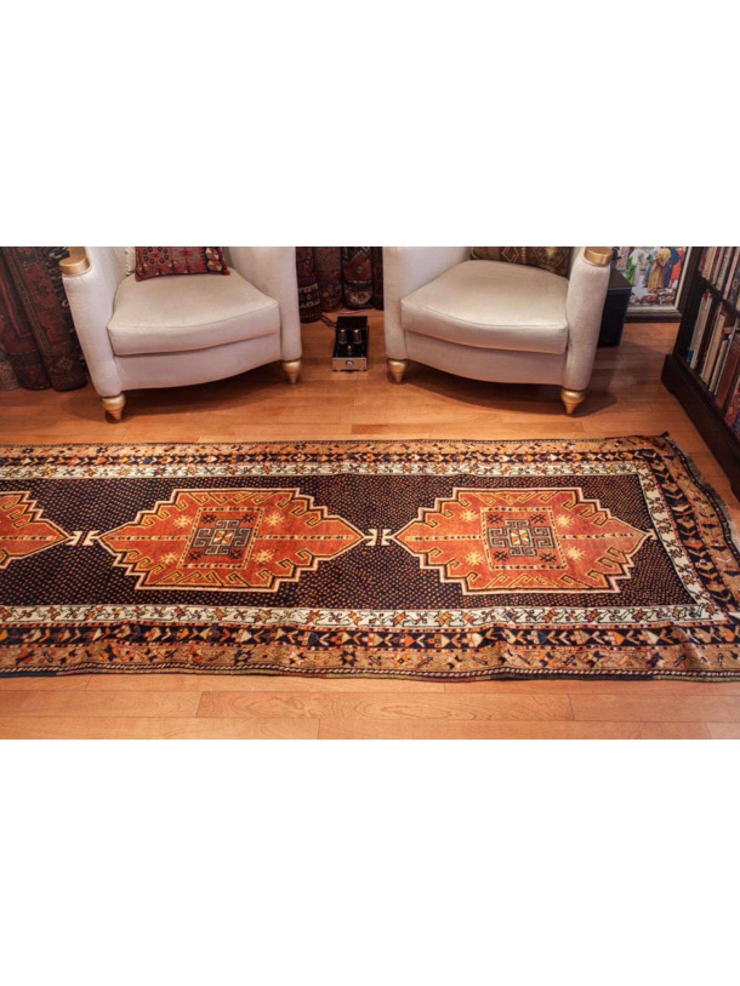 Oushak Antique Kurdish Runner Rug, Eastern Anatolian Turkish Carpet Multi Medallion For Sale