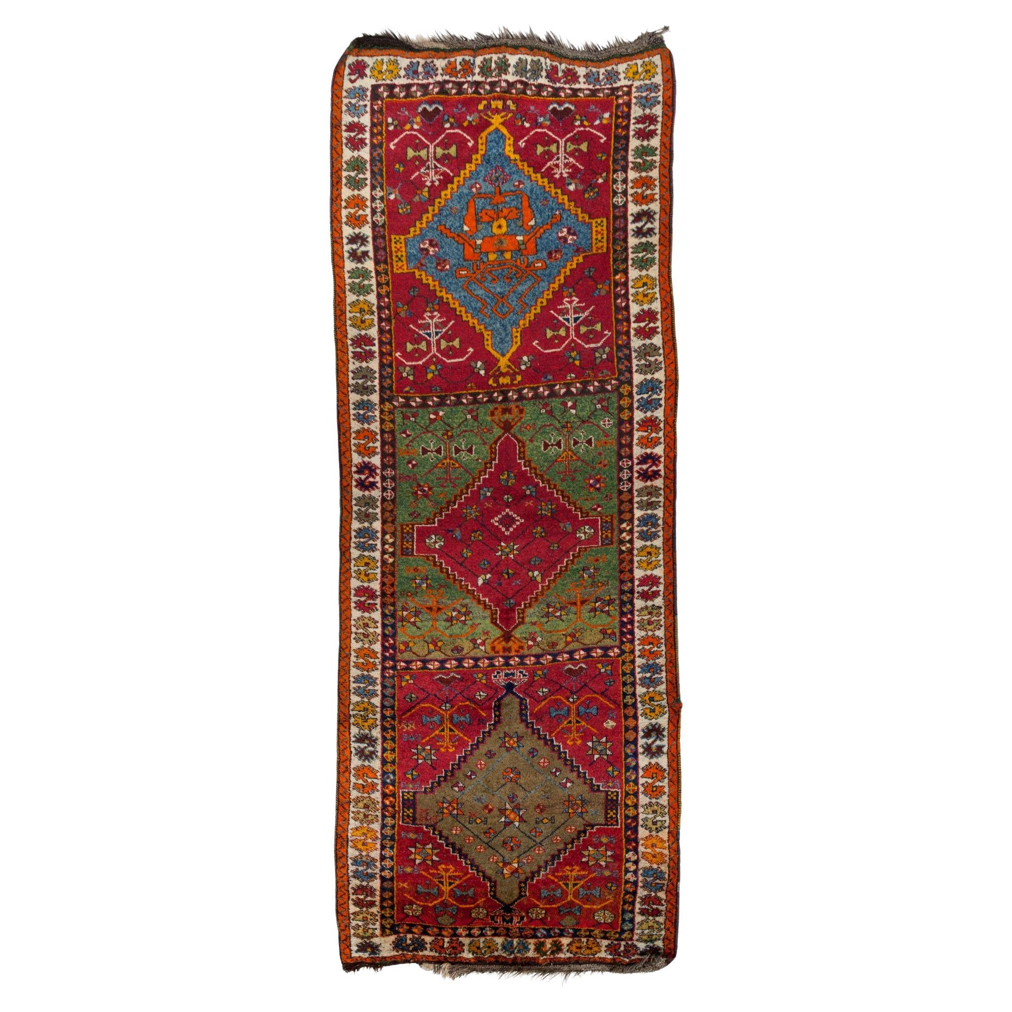 Antique Kurdish Runner Rug, Eastern Anatolian Turkish Carpet Multi Medallion