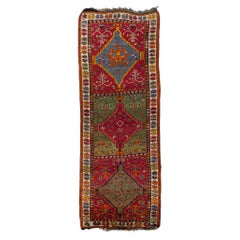 Tapis de couloir kurde ancien, tapis turc d'Anatolie orientale à plusieurs médaillons