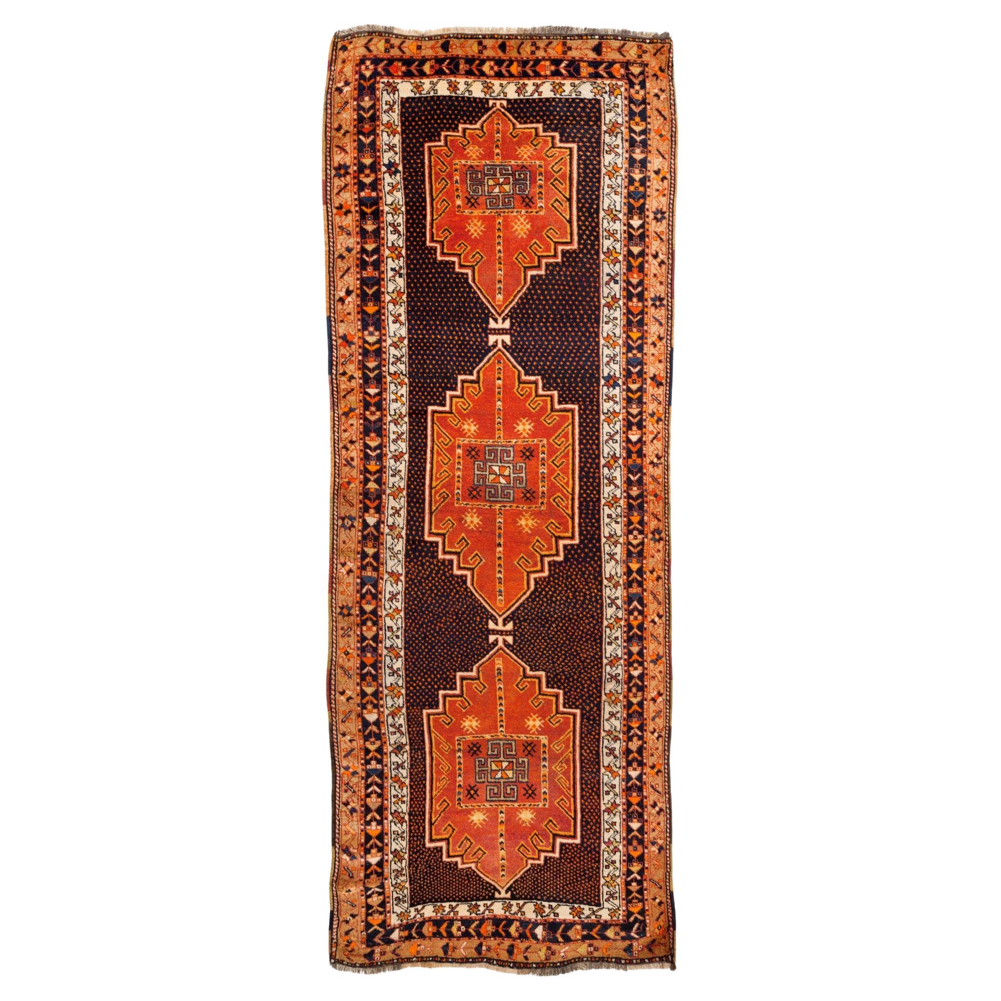 Antique Kurdish Runner Rug, Eastern Anatolian Turkish Carpet Multi Medallion