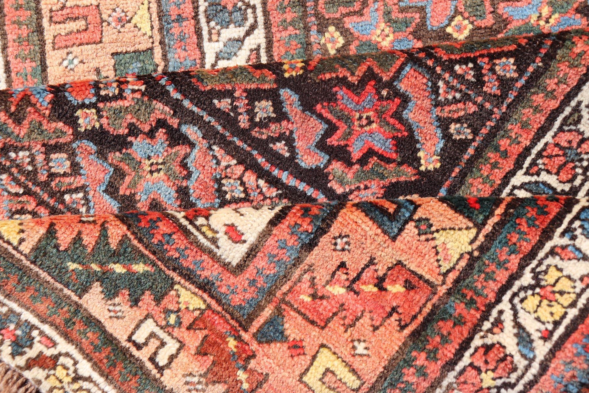 Antique Kurdish Runner with All-Over Geometric Design on a Blue Background For Sale 2