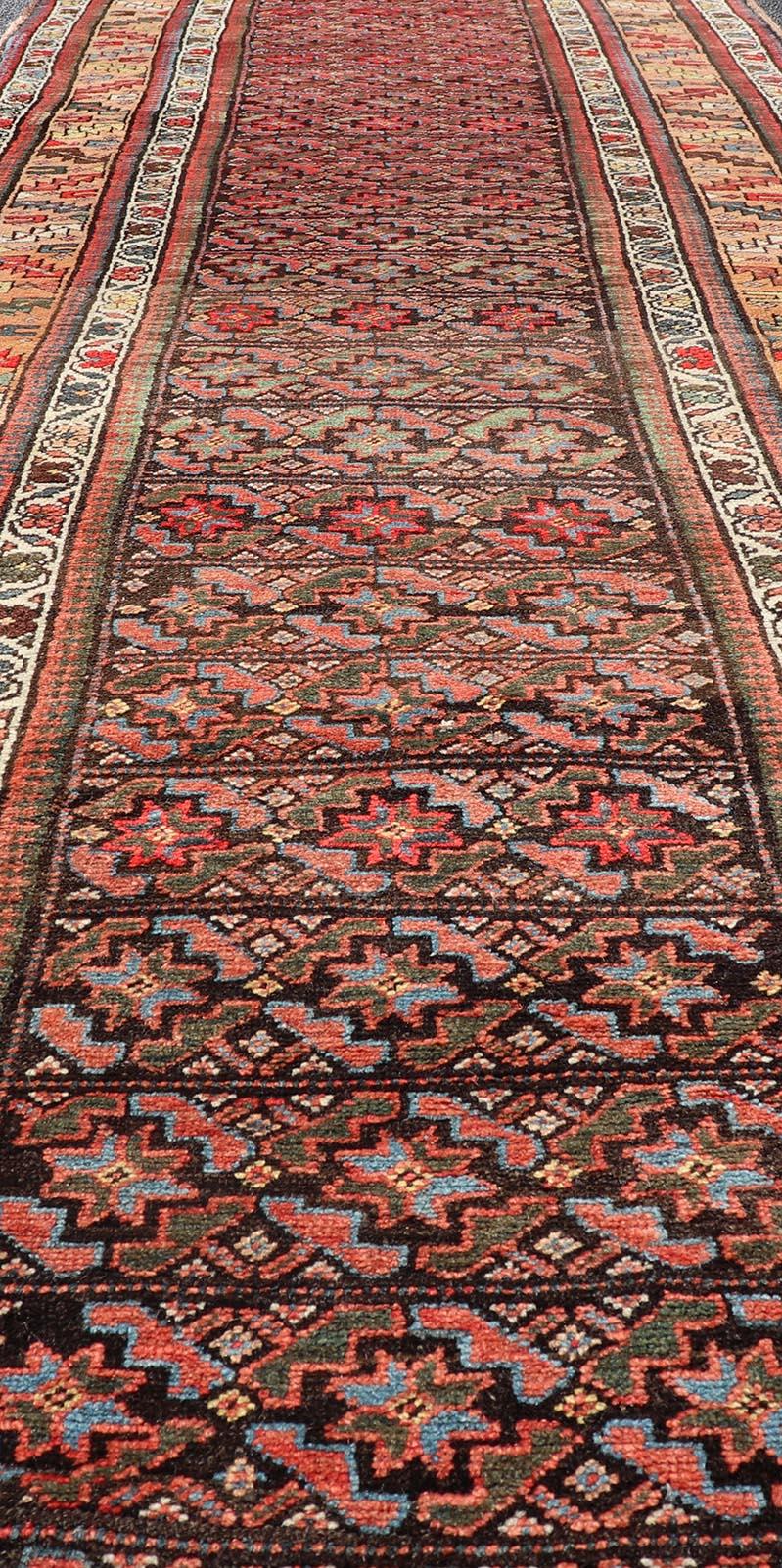 Persian Antique Kurdish Runner with All-Over Geometric Design on a Blue Background For Sale