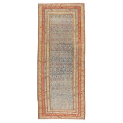 Antique Kurdish Runner With Geometric Motifs and Soft Color Palette 3'6"x10'0"