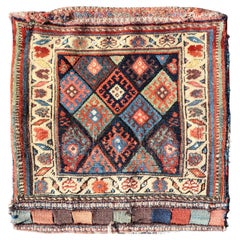 Antique Kurdish Saddle Bag Face with Diamond Medallion Design