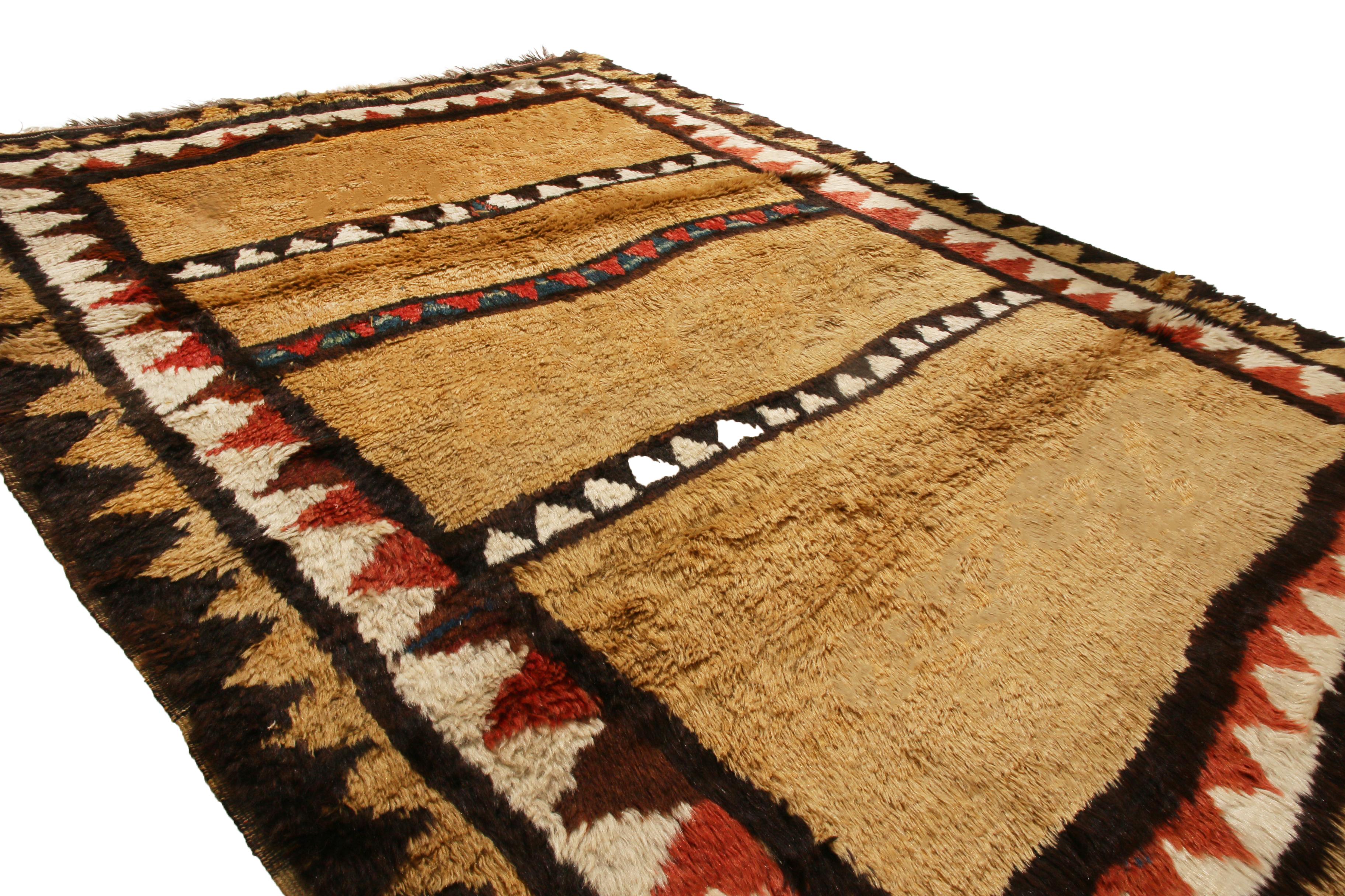 Art Deco Antique Kurdish Transitional Geometric Copper Brown and Red Wool Rug