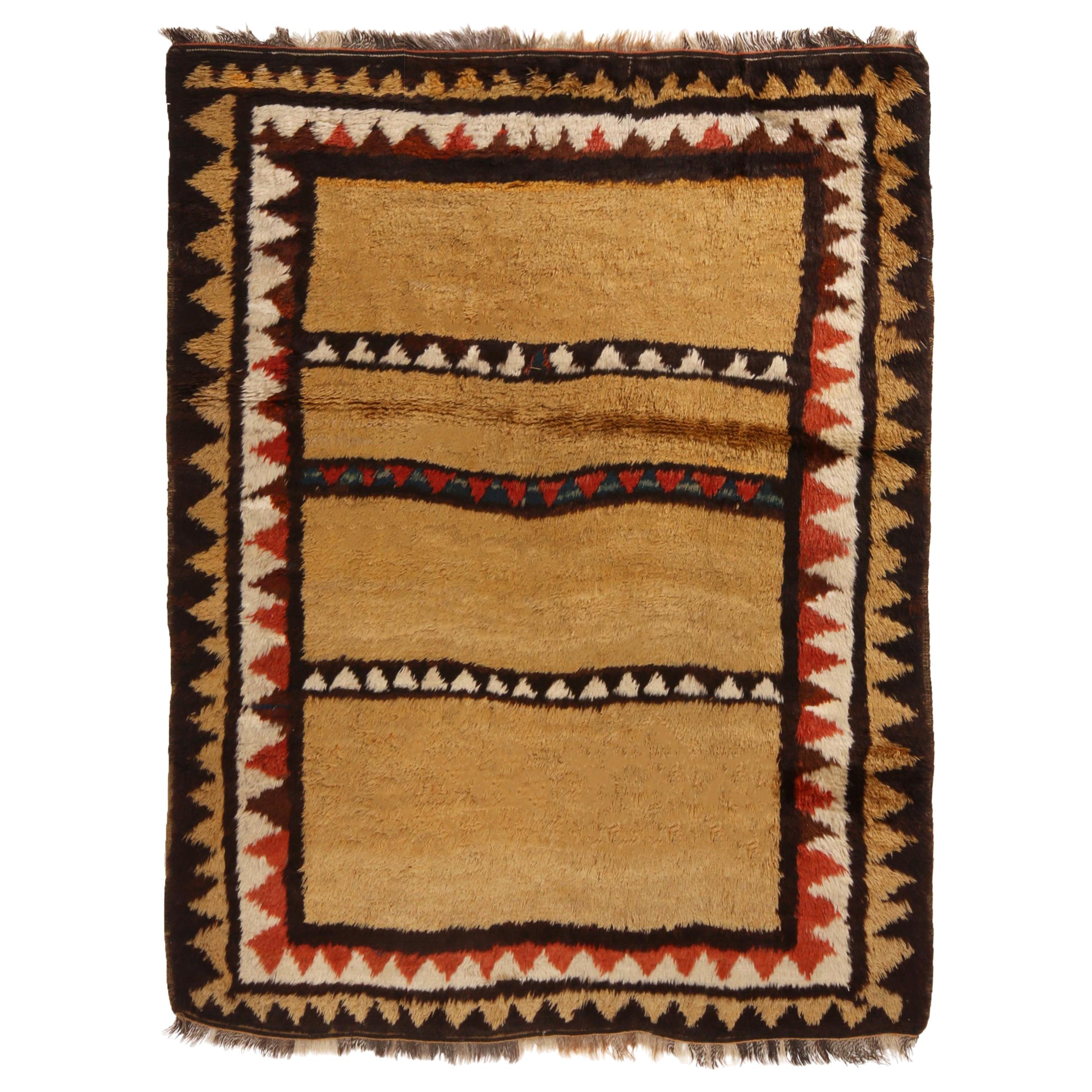 Antique Kurdish Transitional Geometric Copper Brown, Red Wool Rug by Rug & Kilim For Sale
