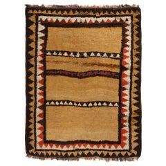 Tapis antique kurde transitionnel géométrique en laine marron cuivré et rouge de Rug & Kilim