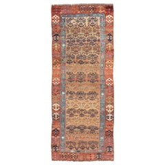 Antique Kurdish Tribal Runner in All-Over Geometric Design in Yellow Background