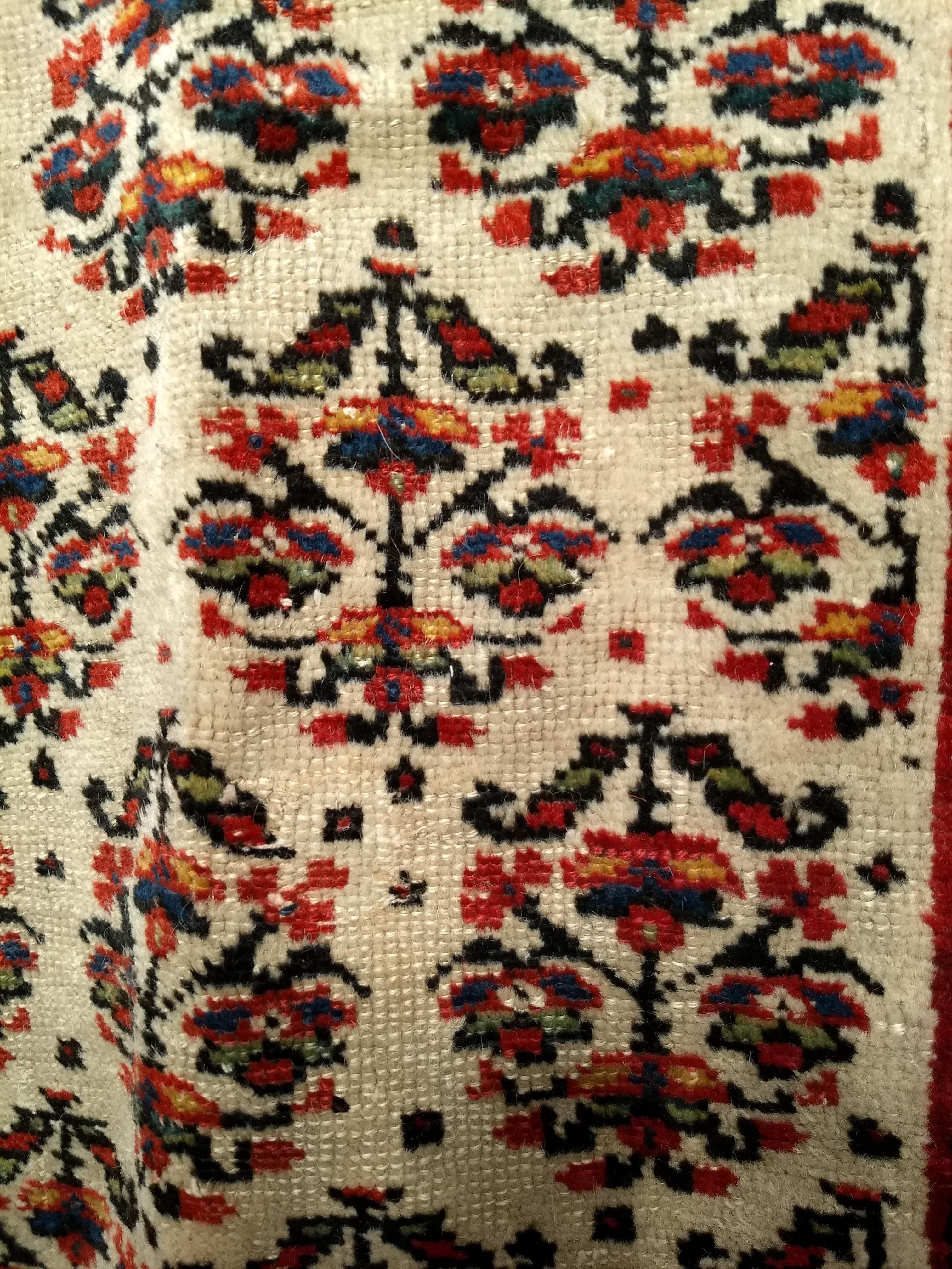 Vintage Persian Kurdish Saddle Blanket in Paisley Pattern in Ivory, Red, Green For Sale 1