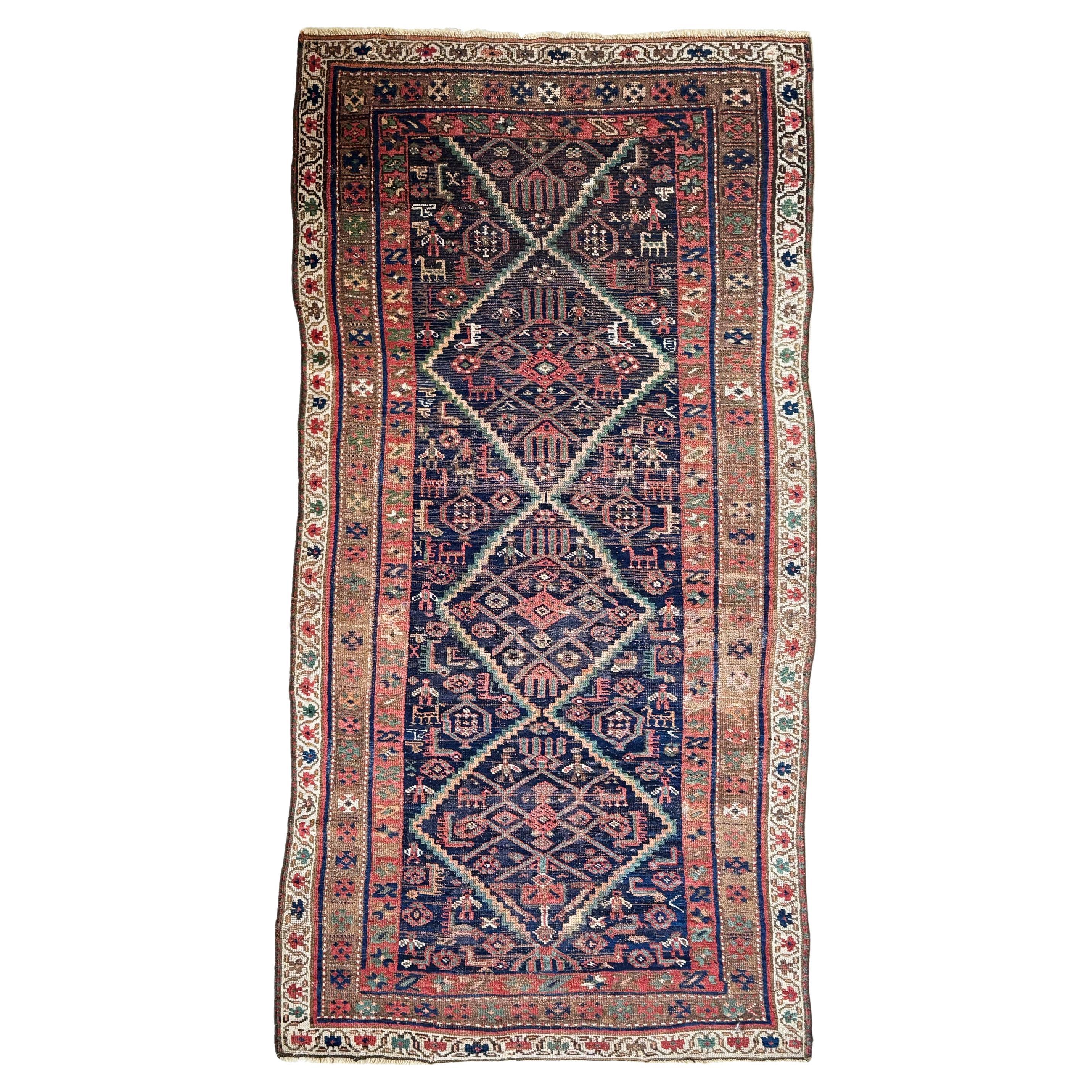 Antique Kurdish Village Life Woven Inside Rug, c. 1930's