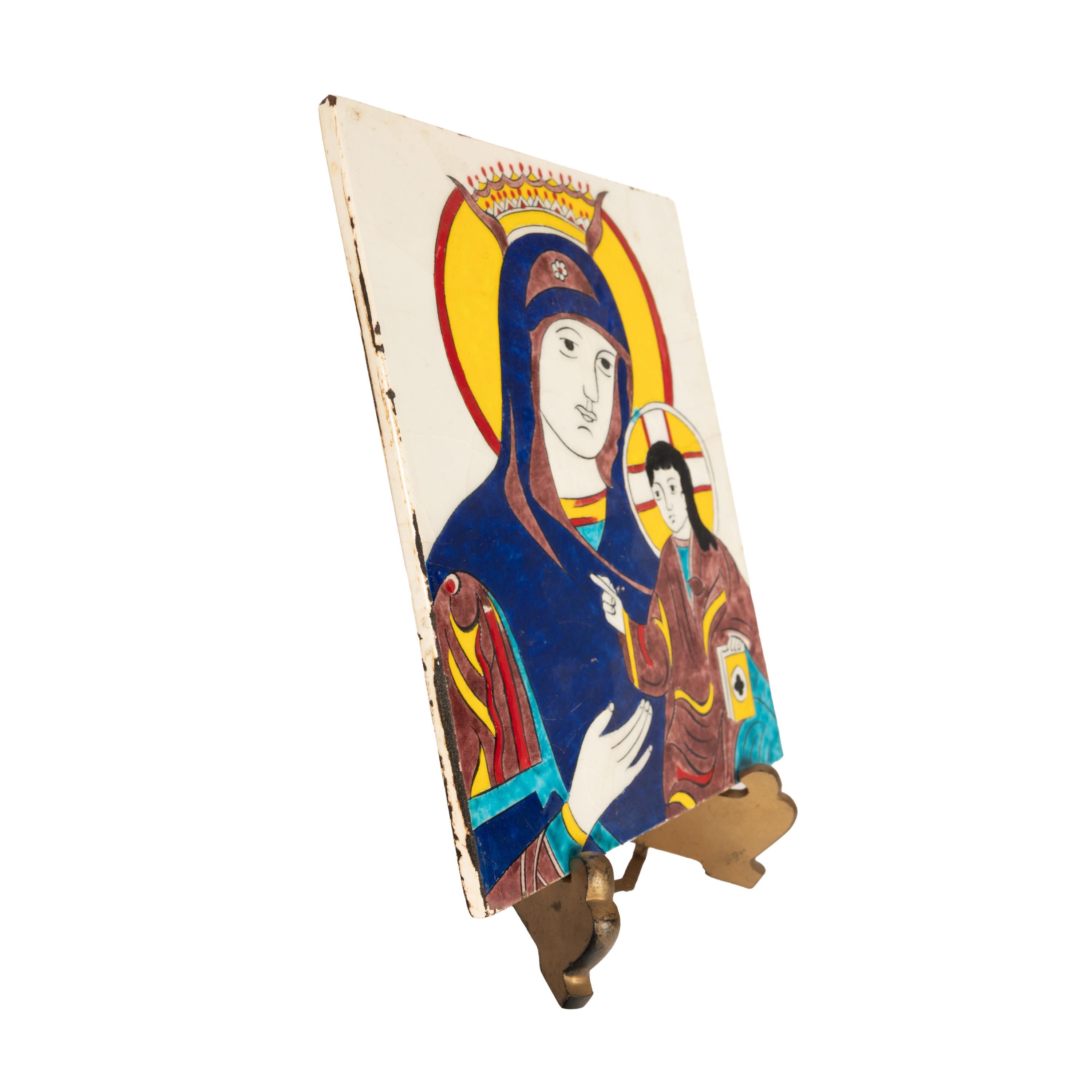 An important 19th century Kütahya pottery icon tile of The Virgin Mary and Christ Child, Turkey circa 1850.
The tile most likely made for the Christian Armenian community in the Western Turkish city of  Kütahya, famous for fine pottery and tile