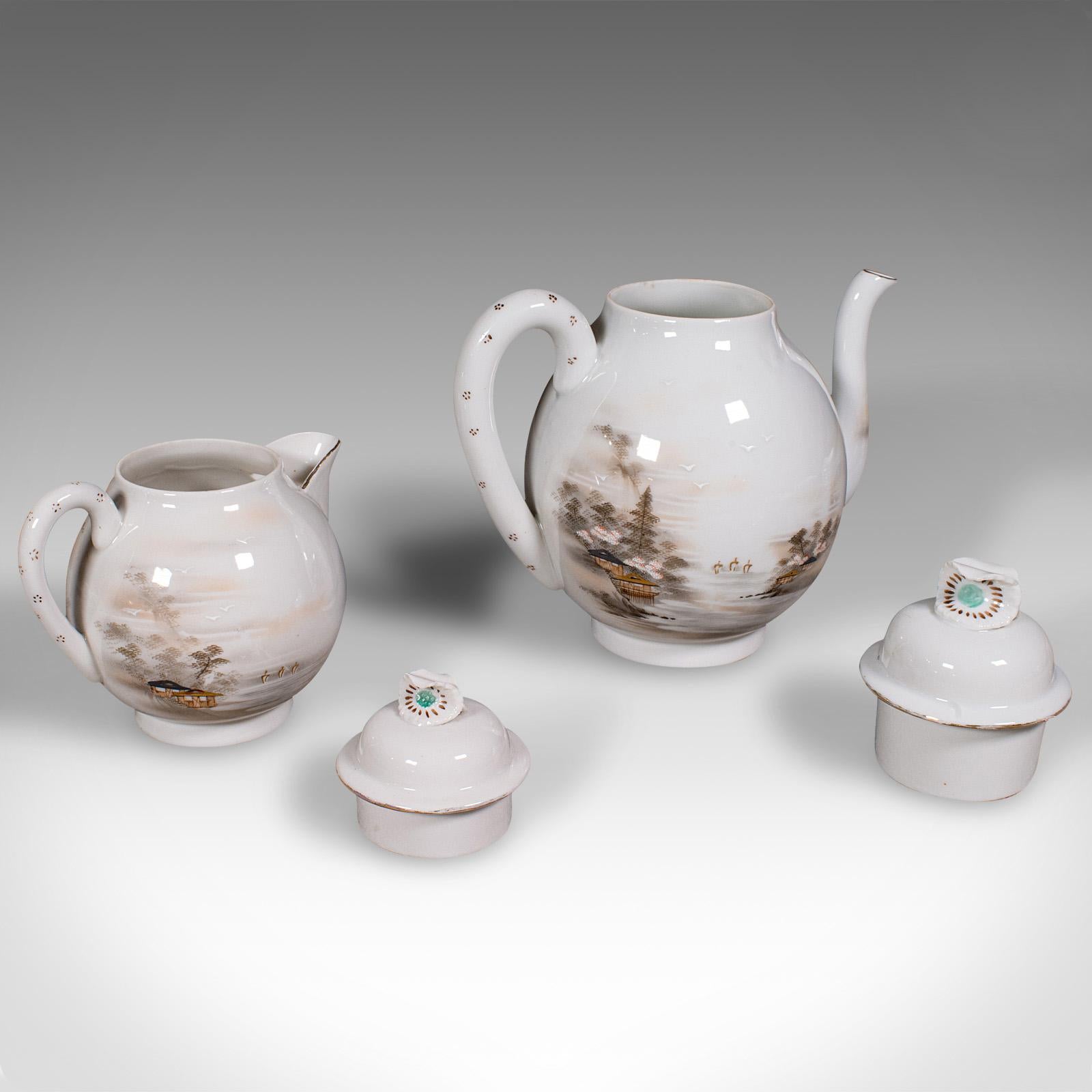 Late Victorian Antique Kutani Tea Service, Japanese, Porcelain, Teapot, Cup & Saucer, Victorian For Sale