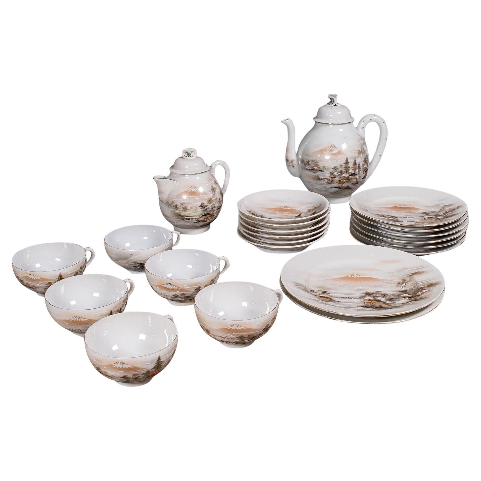 Antique Kutani Tea Service, Japanese, Porcelain, Teapot, Cup & Saucer, Victorian For Sale