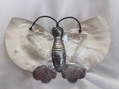 Antique Kwan Wo Style Chinese Silver and Shell Butterfly Sweetmeat Caviar Dish