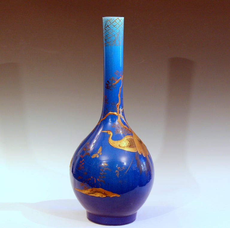 Antique KyotoAwaji Japanese Pottery Bottle Vase with Lacquer