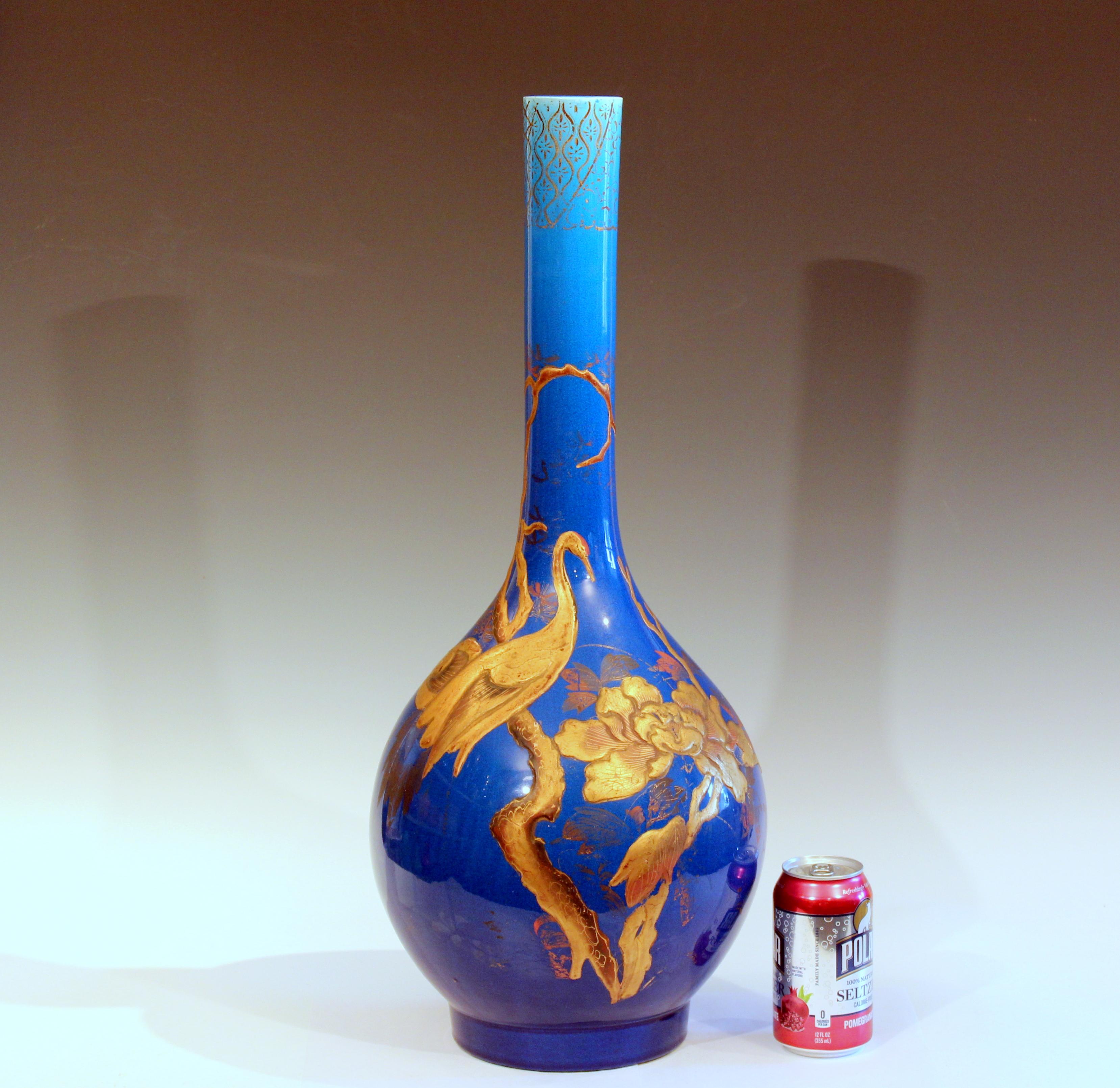 Antique Kyoto-Awaji Japanese Pottery Bottle Vase with Lacquer Decoration 1