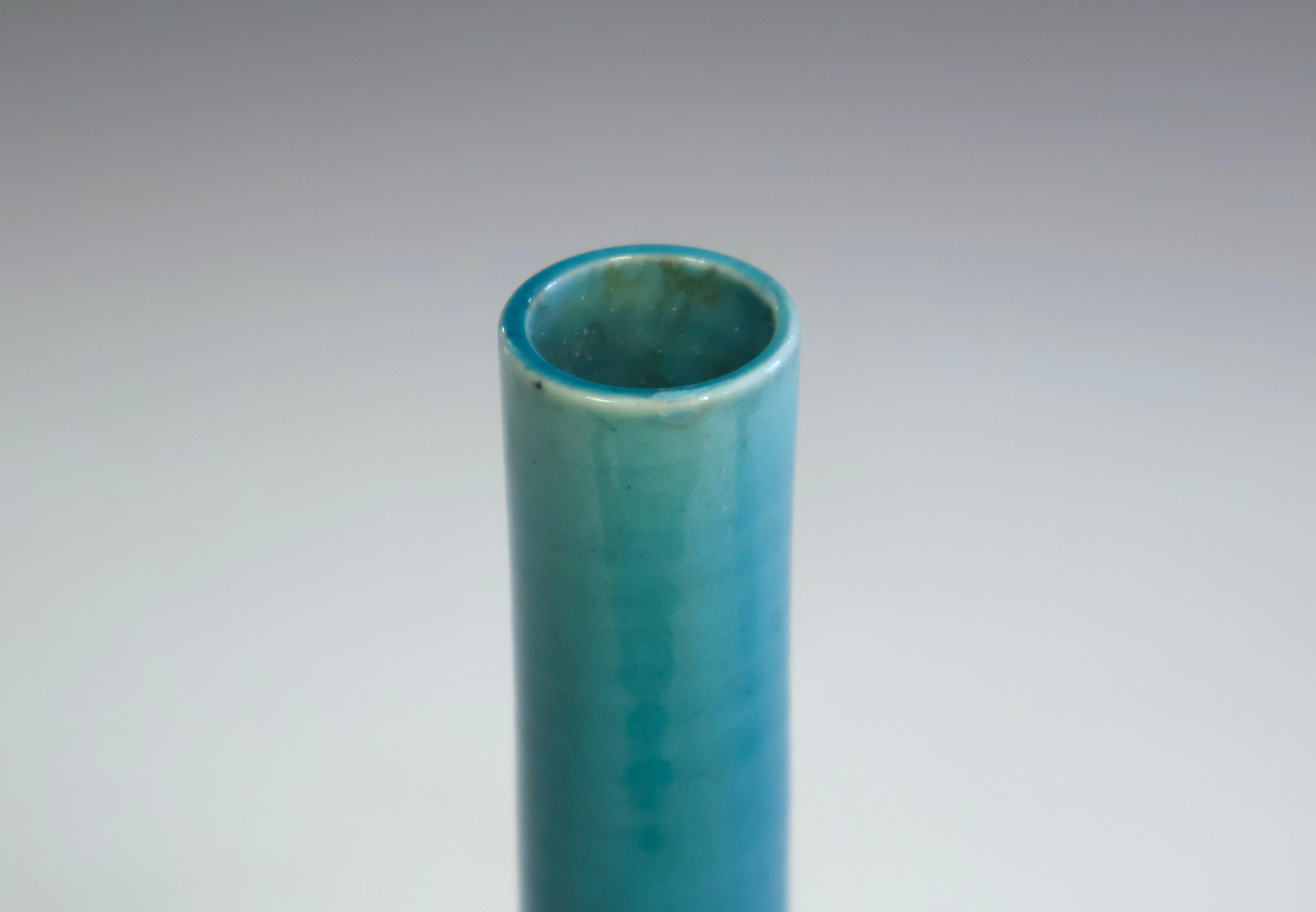 Antico vaso a bottiglia Kyoto-Awaji con smaltatura blu turchese a crepe In condizioni buone in vendita a Wilton, CT