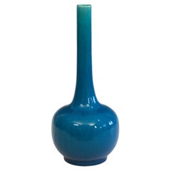 Antike Kyoto-Awaji Türkisblaue Crackle-Glasurflaschenvase mit Craquelé-Glasur