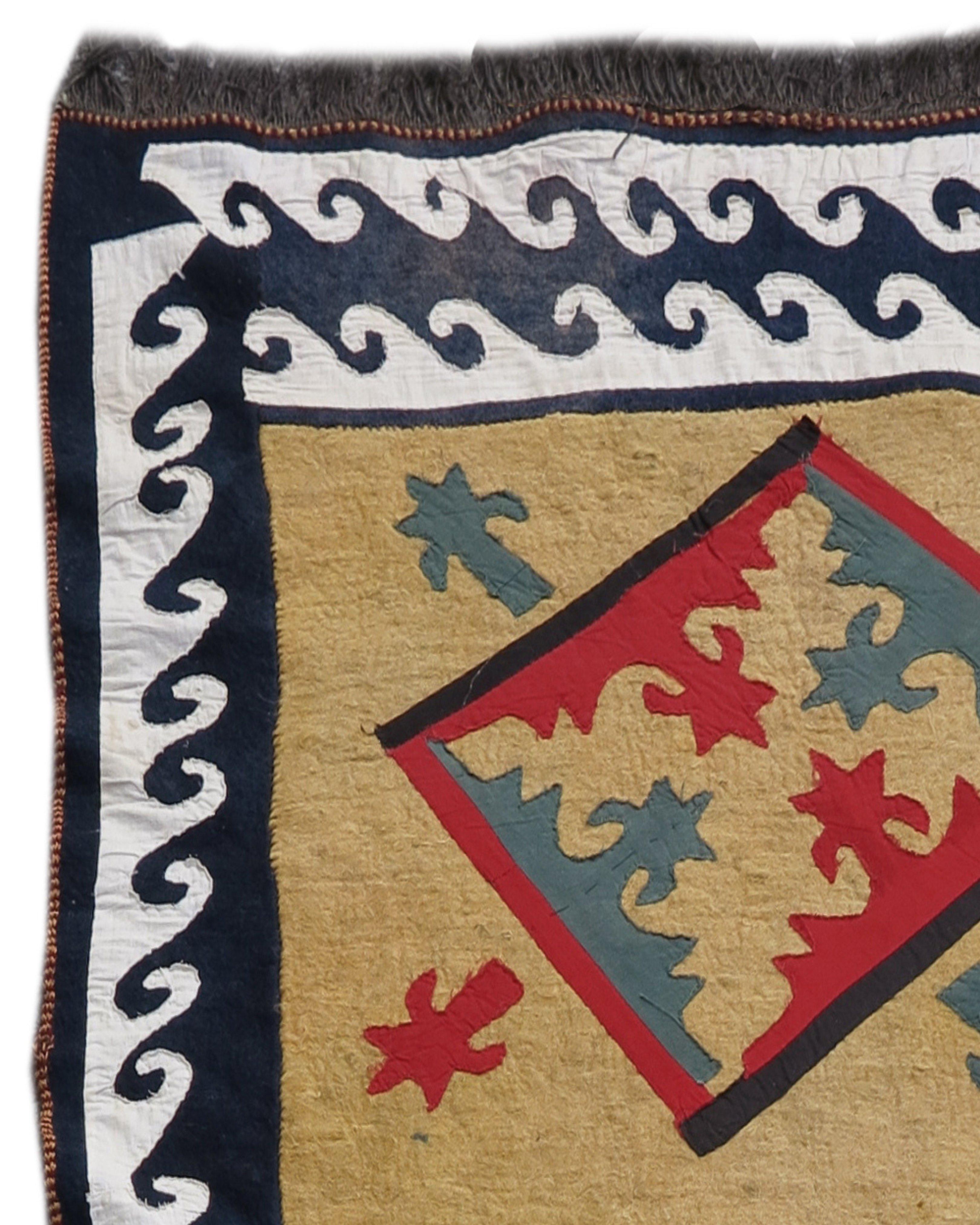 Kyrgyzstani Antique Kyrgyz Felt and Applique Cover Rug, c. 1900 For Sale