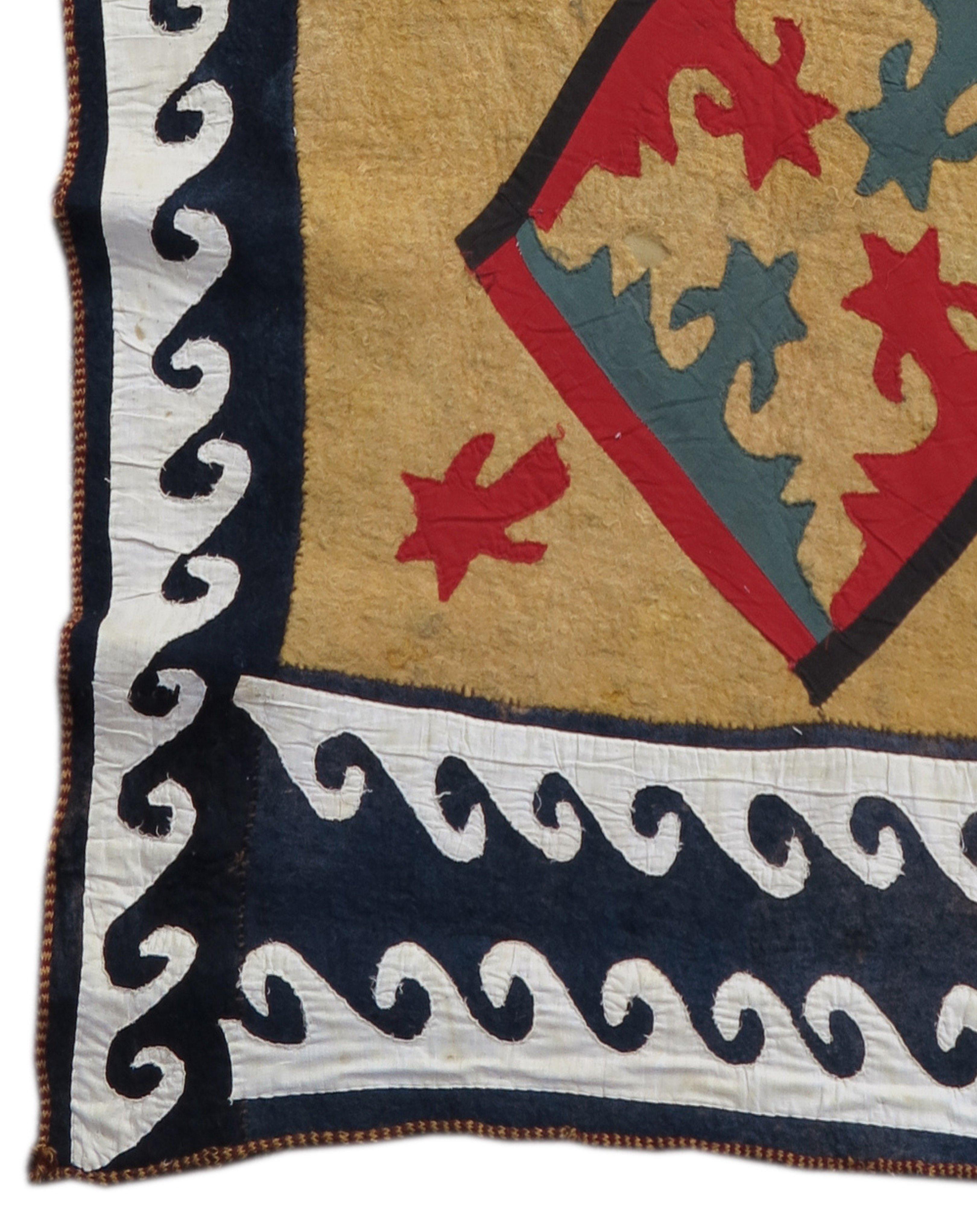 Hand-Knotted Antique Kyrgyz Felt and Applique Cover Rug, c. 1900 For Sale