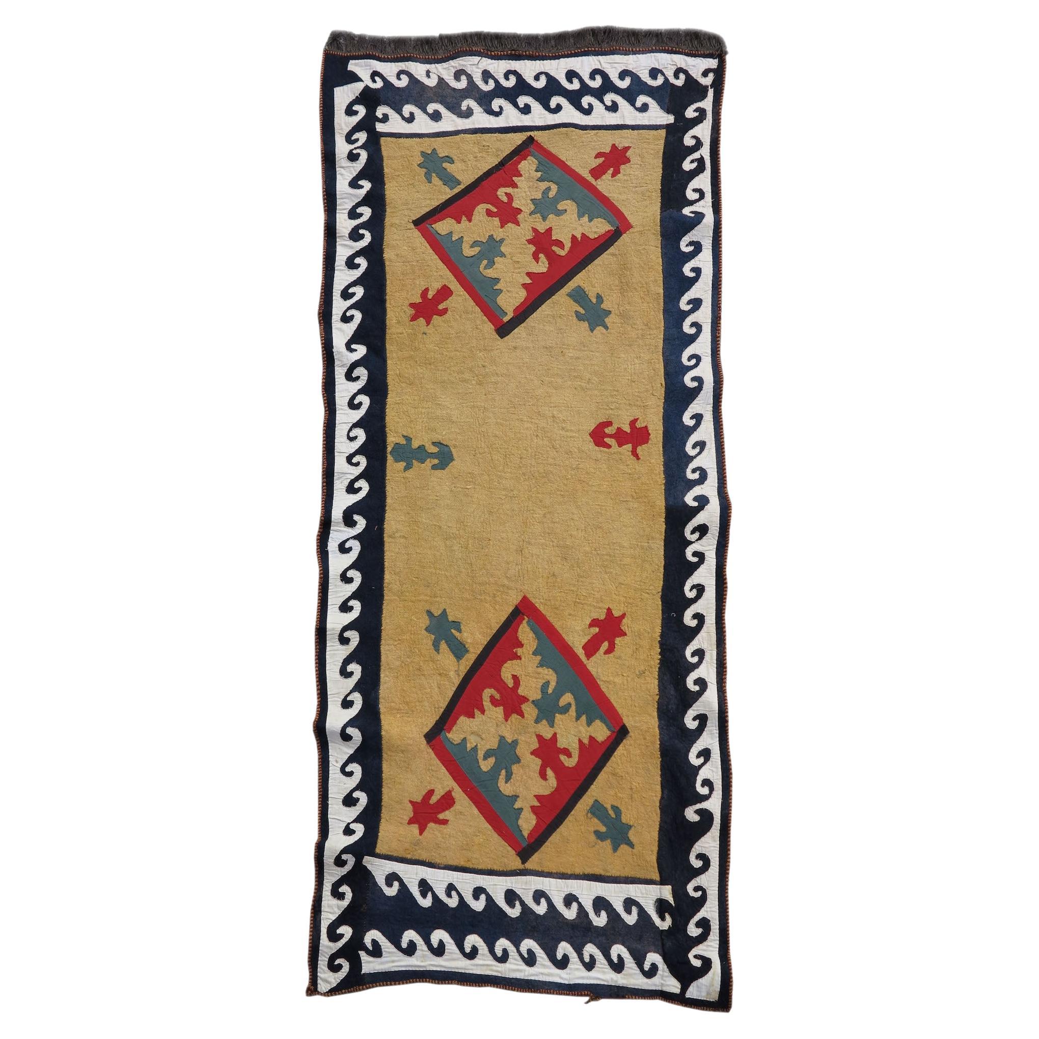 Antique Kyrgyz Felt and Applique Cover Rug, c. 1900 For Sale