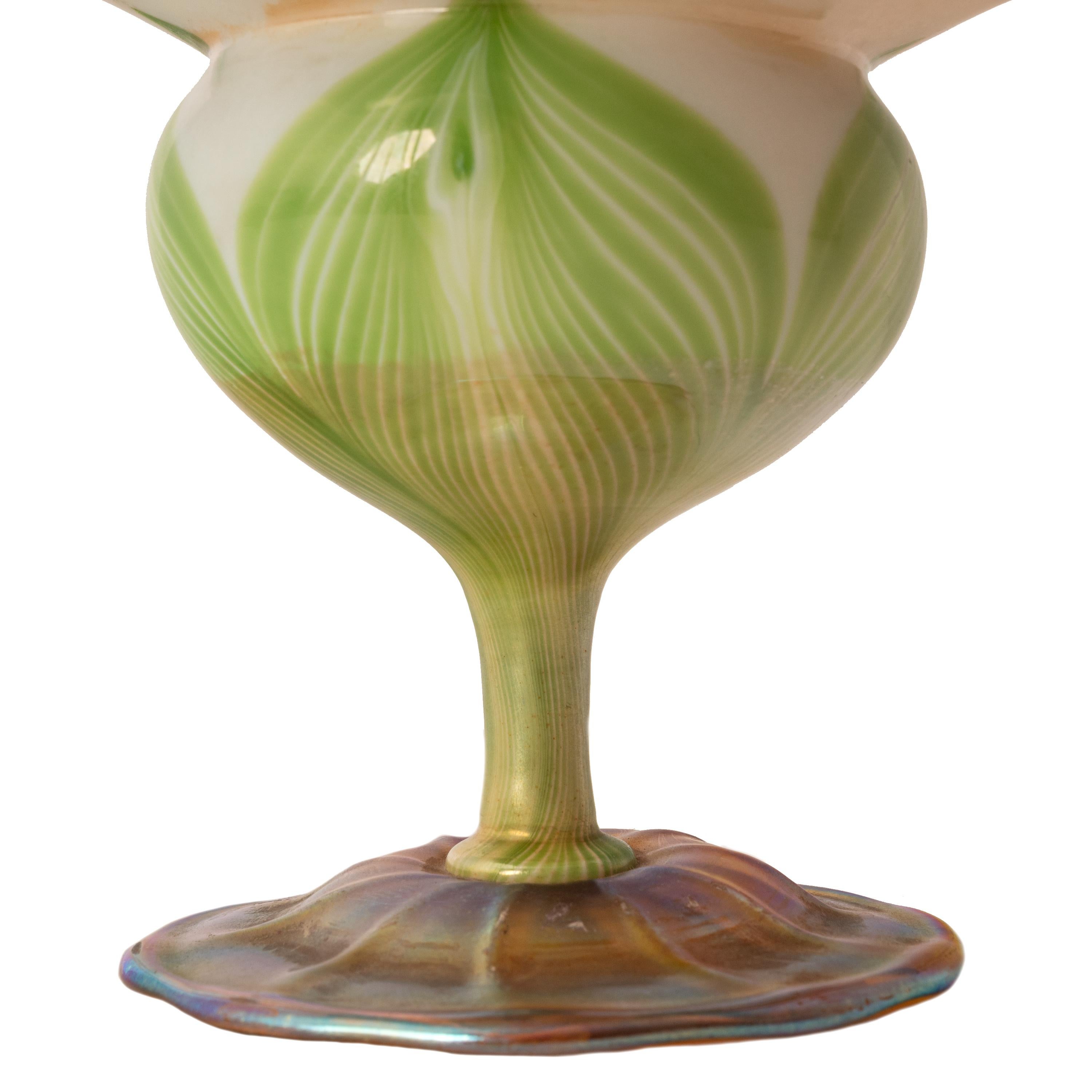 Antique L. C. Tiffany Favrile Large Floriform Feathered Iridescent Glass Vase  3