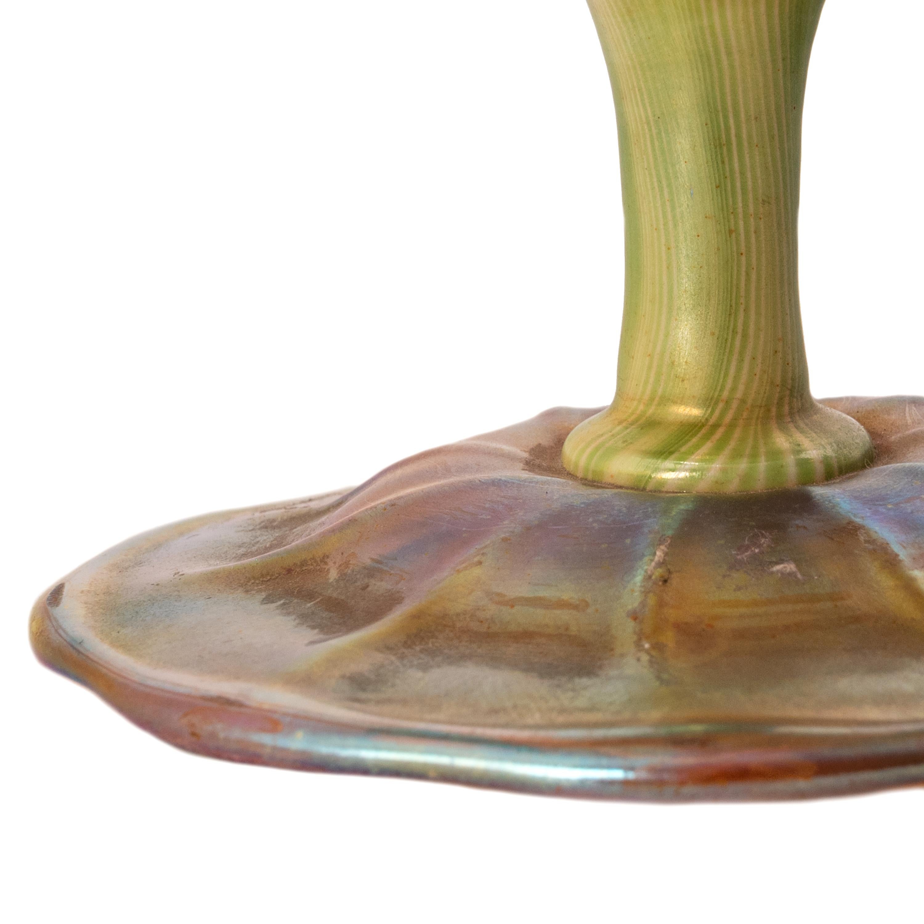 Antique L. C. Tiffany Favrile Large Floriform Feathered Iridescent Glass Vase  5