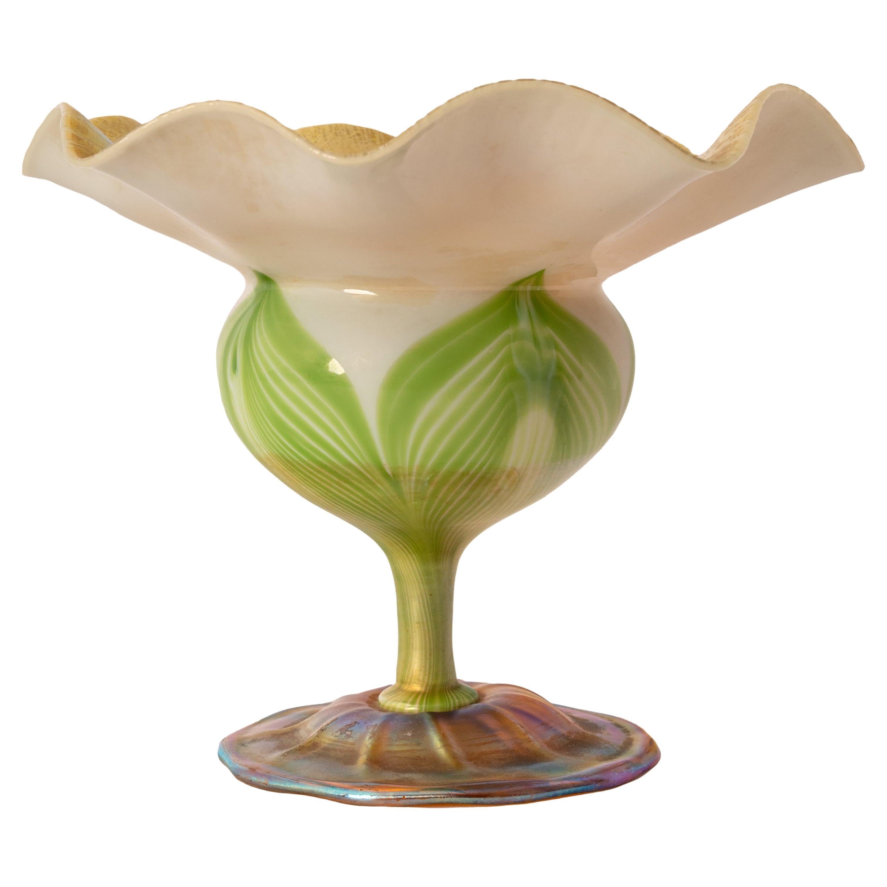 Antique L. C. Tiffany Favrile Large Floriform Feathered Iridescent Glass Vase 