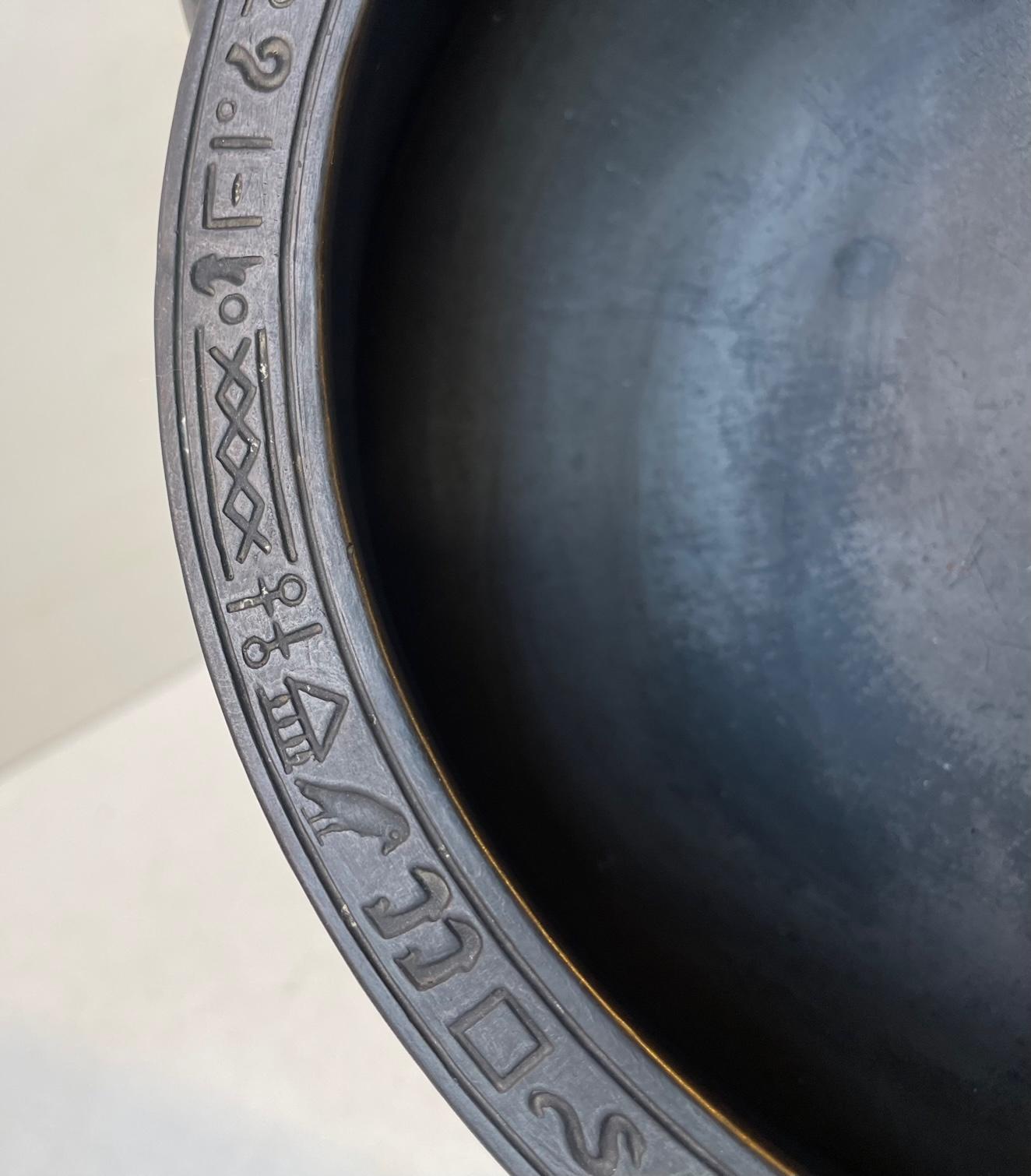 Art Nouveau Antique L. Hjorth Pharaoh Bowl in Black Terracotta, Hieroglyphs & Isis For Sale
