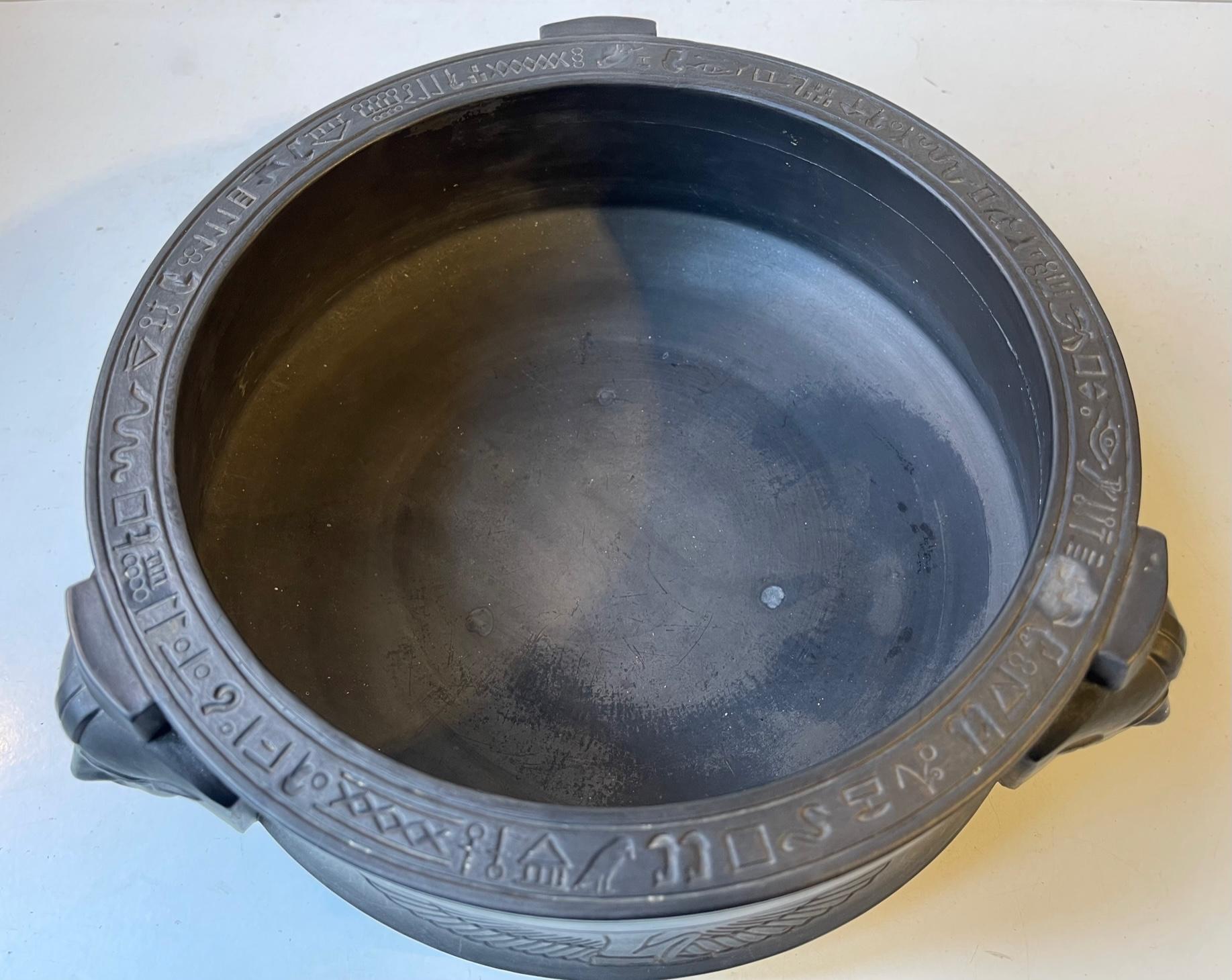 Early 20th Century Antique L. Hjorth Pharaoh Bowl in Black Terracotta, Hieroglyphs & Isis For Sale