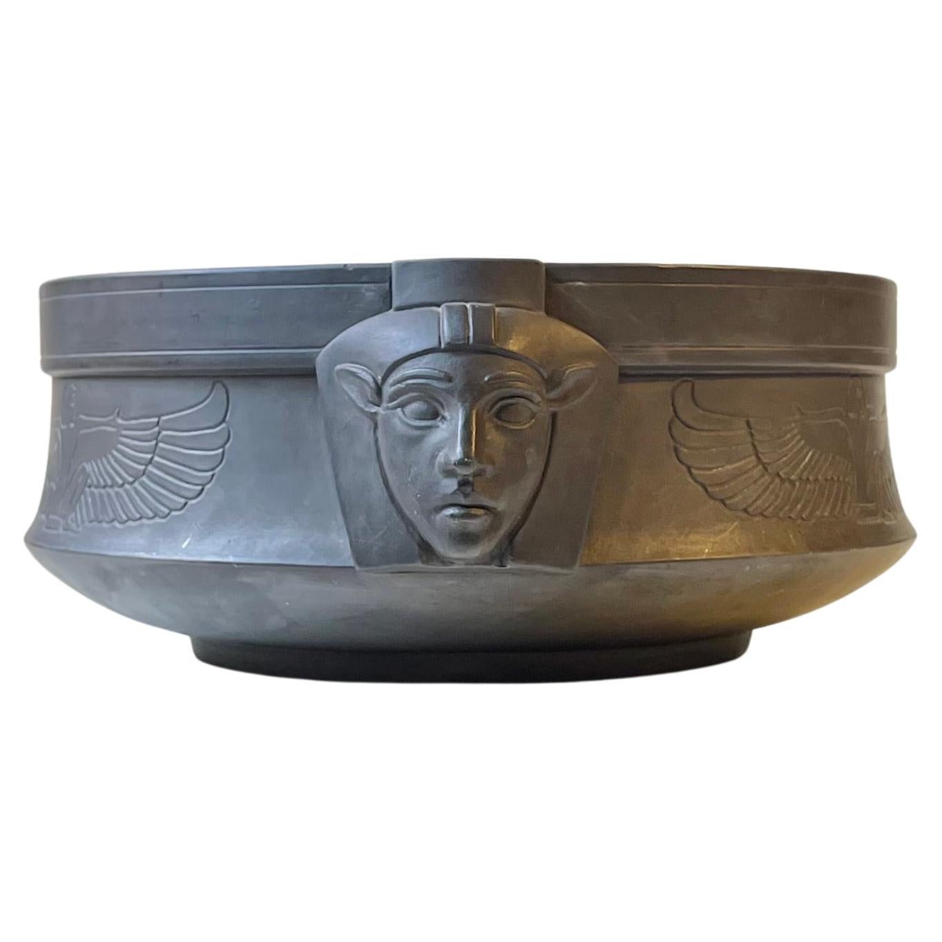 Antique L. Hjorth Pharaoh Bowl in Black Terracotta, Hieroglyphs & Isis For Sale