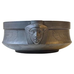 Antique L. Hjorth Pharaoh Bowl in Black Terracotta, Hieroglyphs & Isis