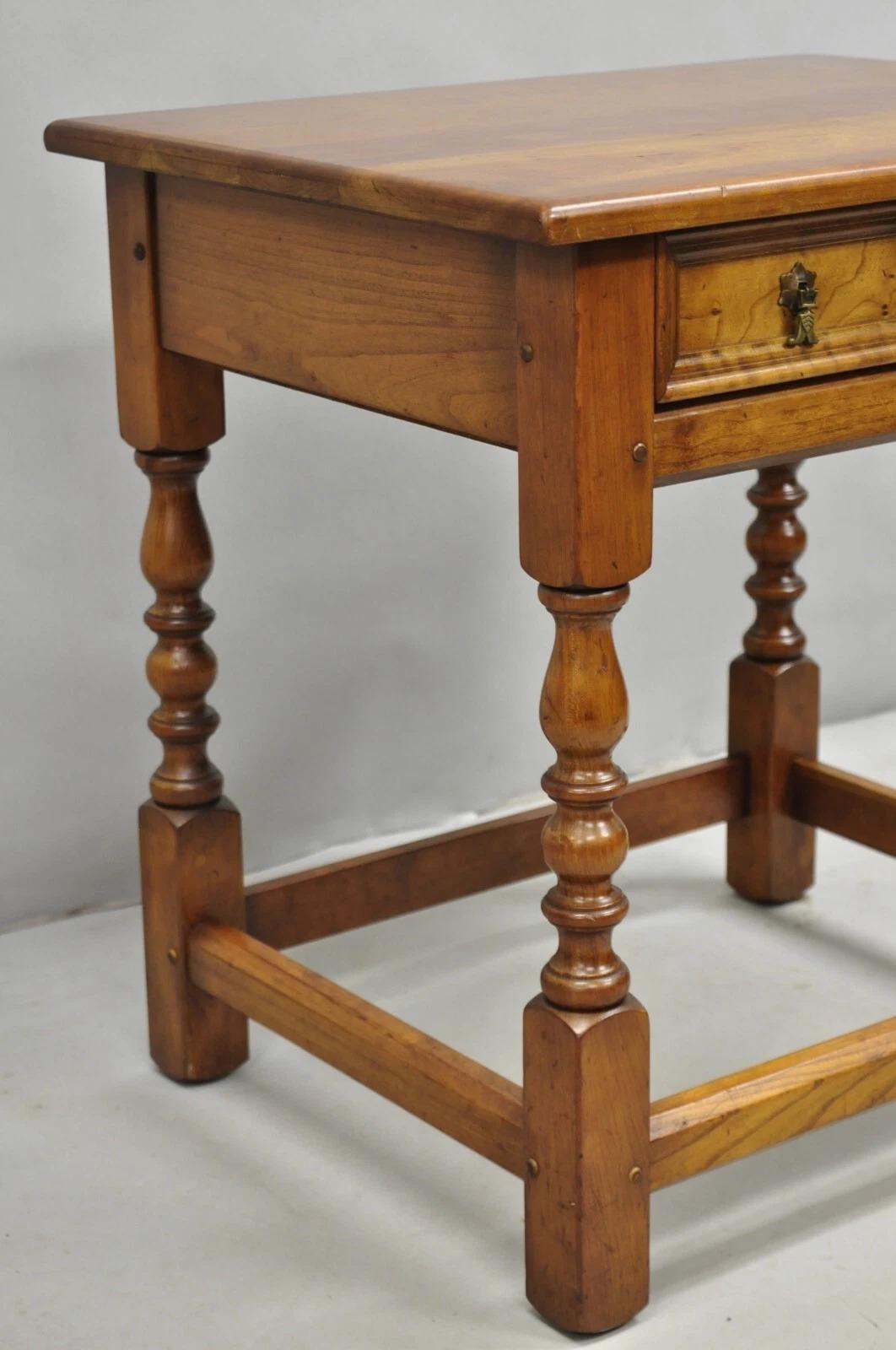Antique L & J G Leopold Stickley Jacobean Cherry Wood One Drawer End Side Table In Good Condition For Sale In Philadelphia, PA