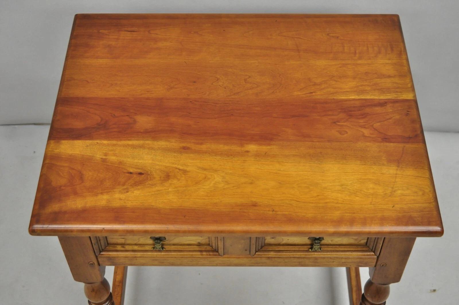 Antique L & J G Leopold Stickley Jacobean Cherry Wood One Drawer End Side Table For Sale 1