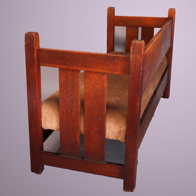 Antique L And J G Stickley Arts Crafts Even Arm Mission Oak Settee Circa 1910 At 1stdibs Antique L And J G Stickley Arts, Antique Mission Furniture Makers