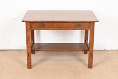 Escritorio antiguo L. & J. G. Stickley Mission Arts & Crafts de roble, repasado