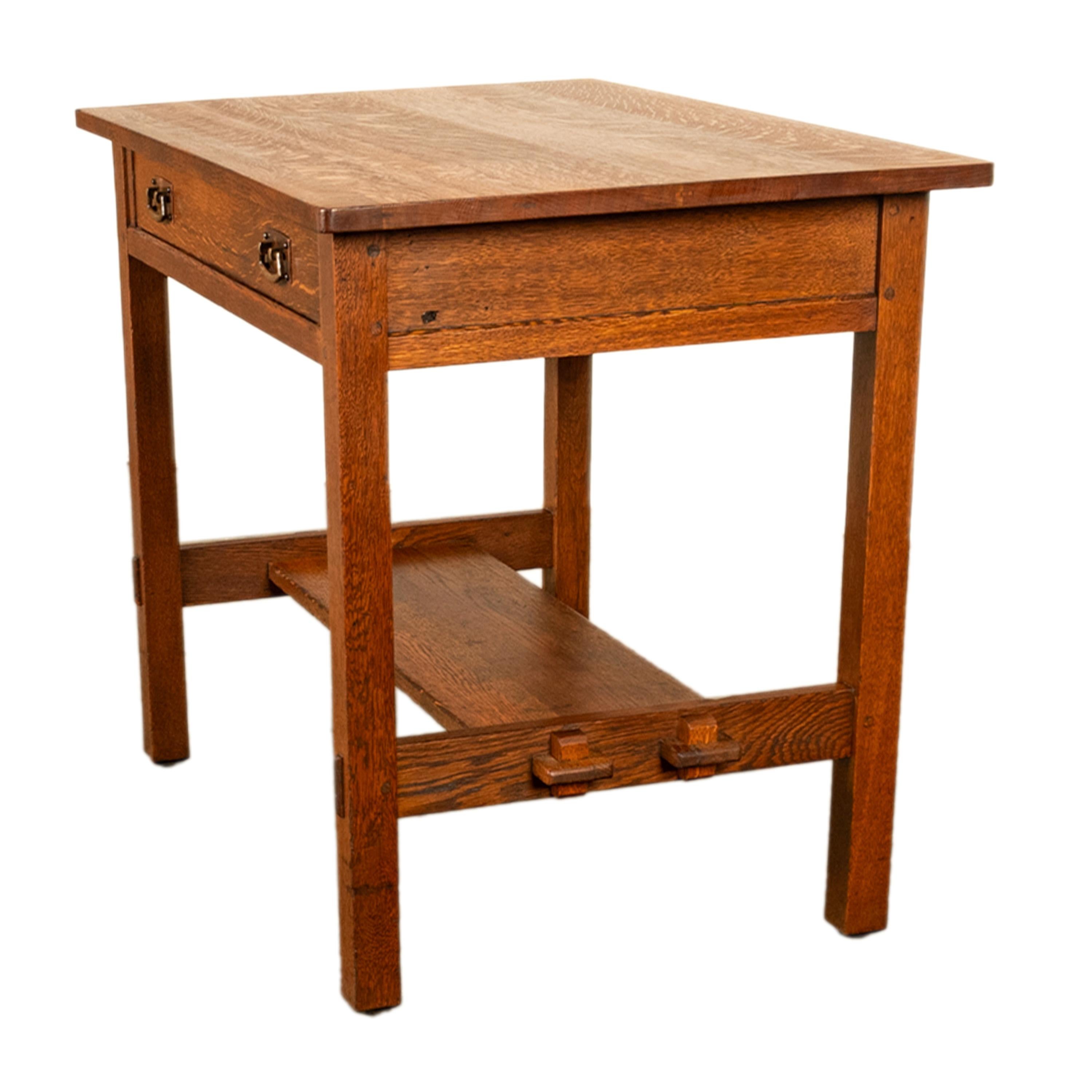 Ancienne table d'écriture et chaise en chêne de la bibliothèque Mission de L. & J. G. Stickley, 1902 en vente 5