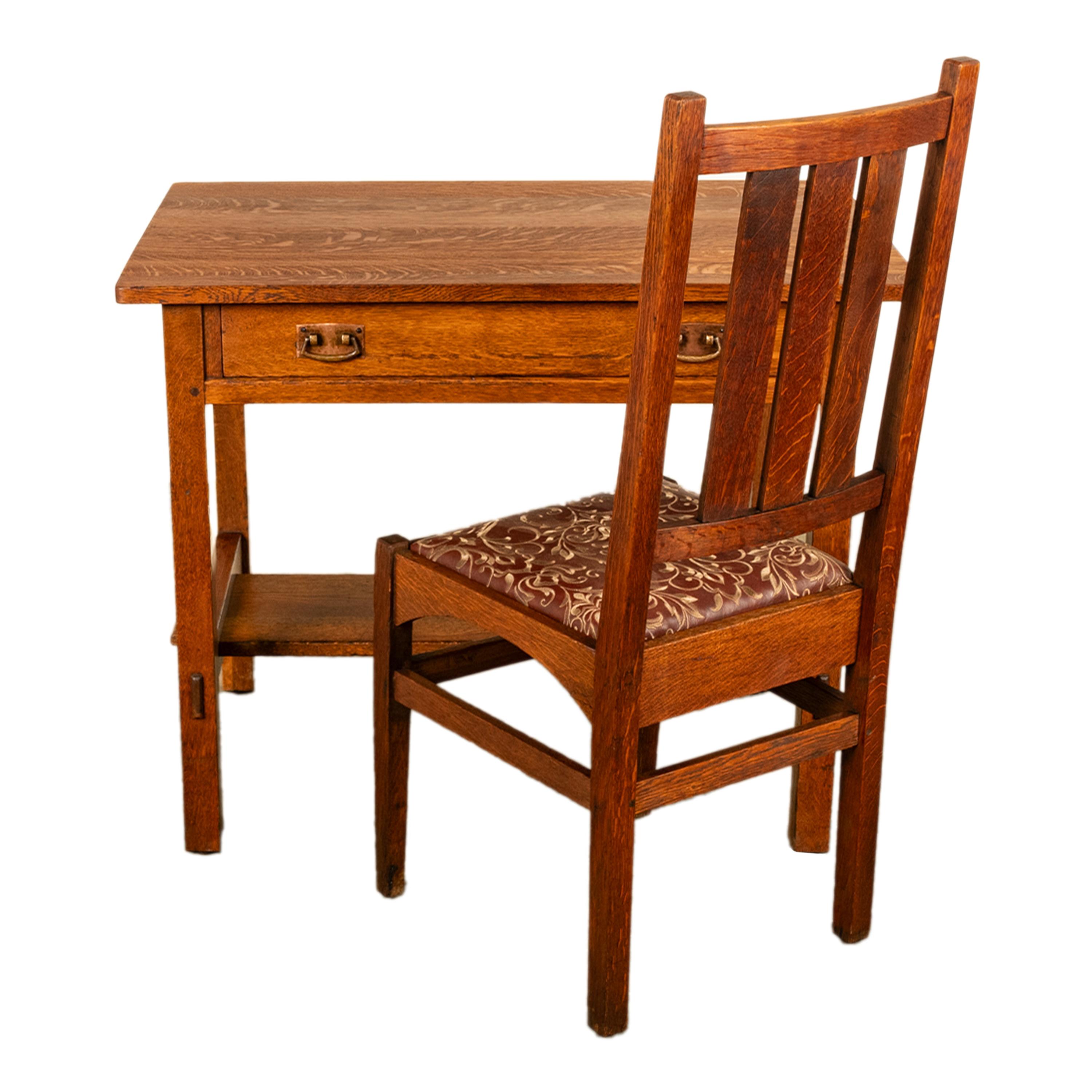 Ancienne table d'écriture et chaise en chêne de la bibliothèque Mission de L. & J. G. Stickley, 1902 en vente 8