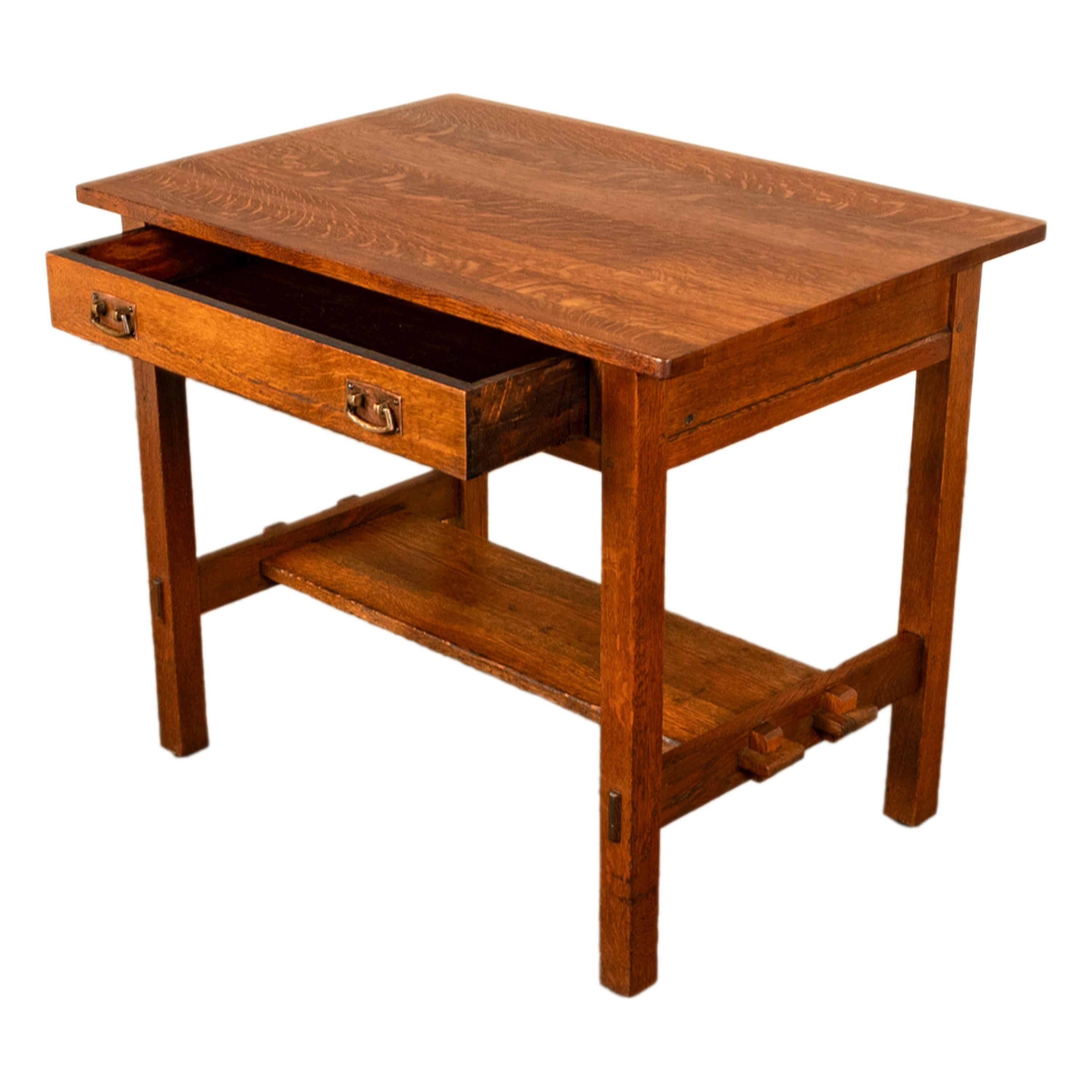 Américain Ancienne table d'écriture et chaise en chêne de la bibliothèque Mission de L. & J. G. Stickley, 1902 en vente