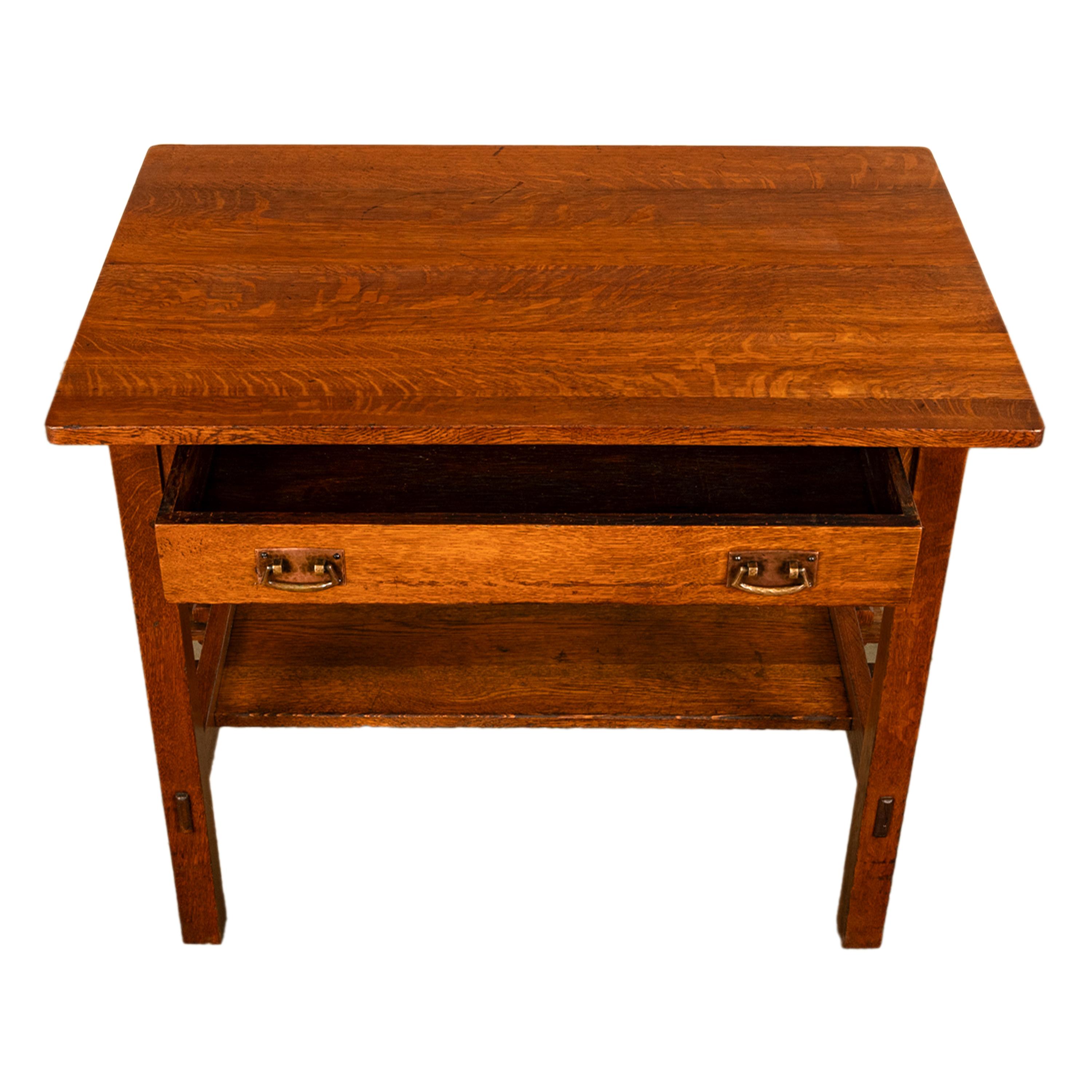 Forgé Ancienne table d'écriture et chaise en chêne de la bibliothèque Mission de L. & J. G. Stickley, 1902 en vente